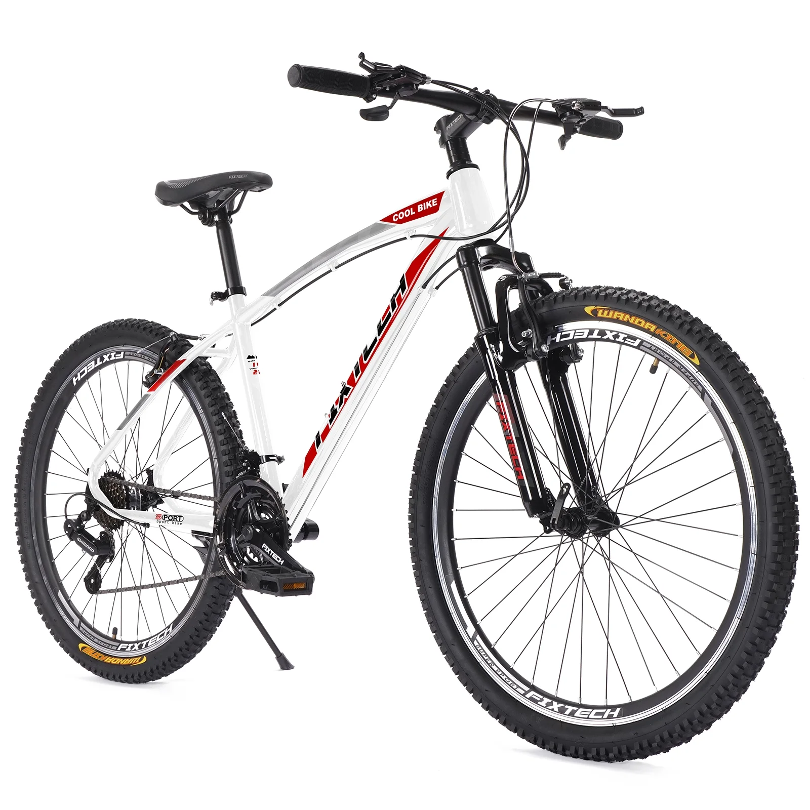 FIXTECH 26” Mountain Bike, Shimano 21 Speed MTB Bicycle for Adults, White