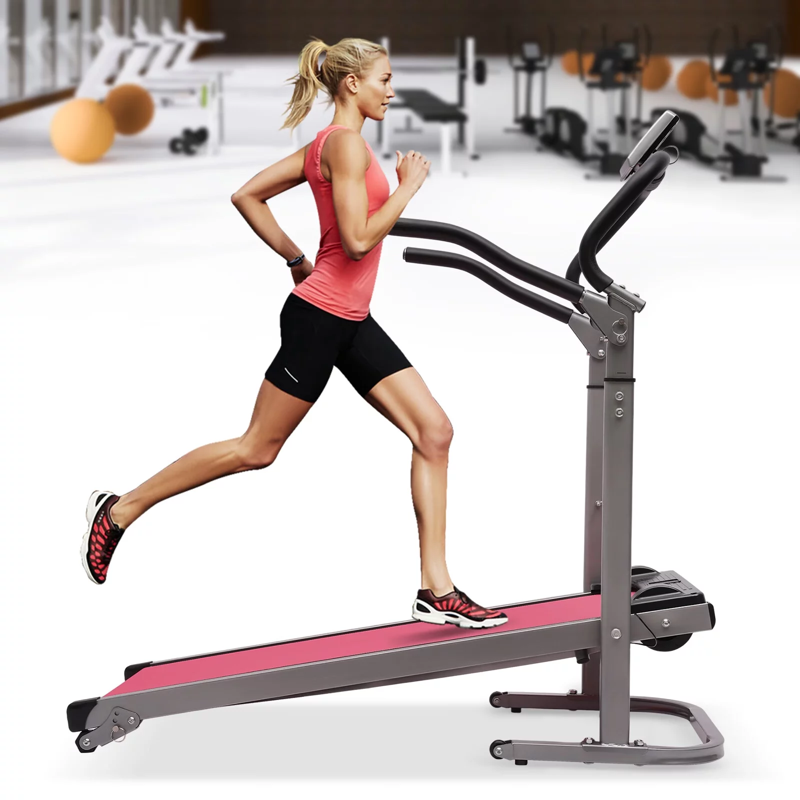 Aiqidi Incline Folding Treadmill with LED Monitor & Handrail, Running Jogging Walking Exercise Machine for Home Gym, Pink