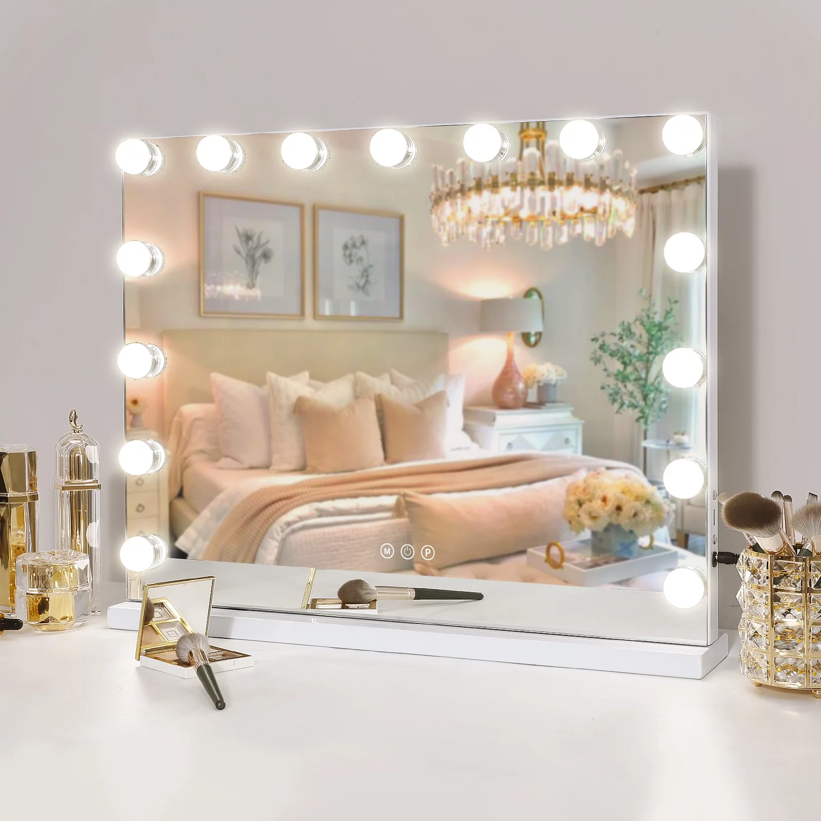 Fenchilin 23”x19” Hollywood Vanity Mirror with Lights USB Tabletop Wall Mount Metal White