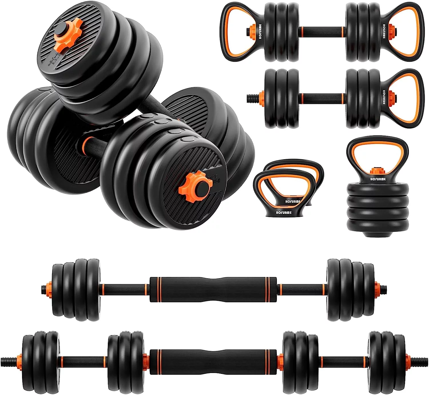 Relefree 77 lbs Adjustable Dumbbell Set, Free Weights Dumbbells, Barbell, Kettlebell for Workout, Black