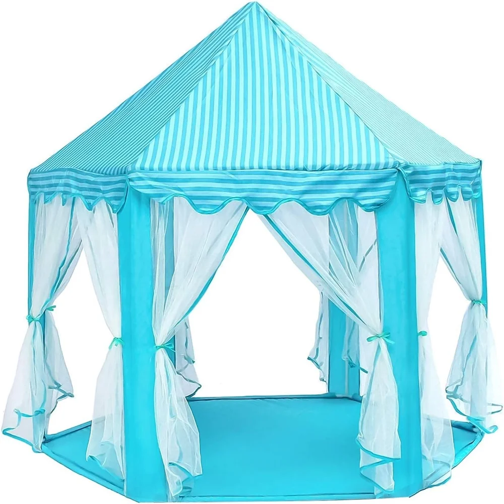 Princess Tent for Girls, Pink Castle Tent with String Light Indoors Outdoor Foldable Playhouse for Kid Age 3-12 Years