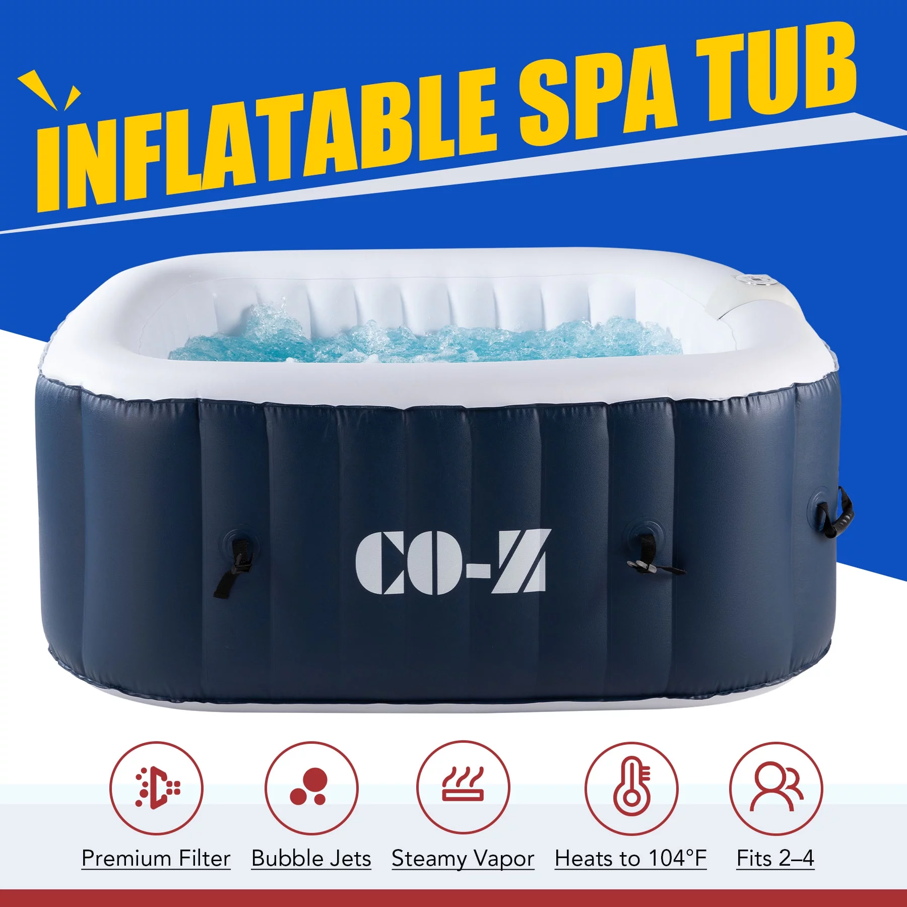 CO-Z 7′ Inflatable Hot Tub Portable 4-6 Person Round Spa Tub for Patio Backyard Black