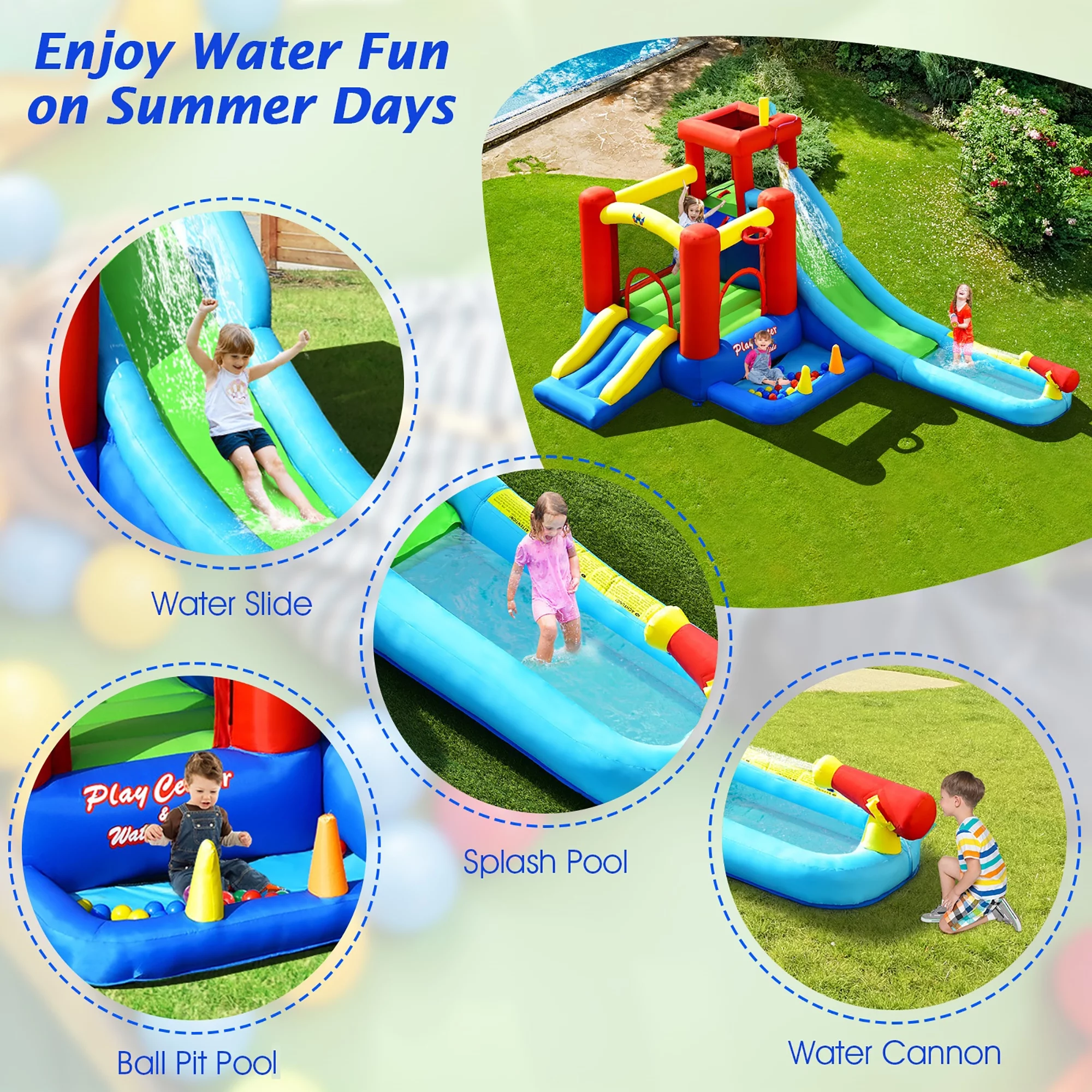 Costway 9-in-1 Inflatable Water Slide Kids Bounce Castle Giant Water Park w/ 860W Blower