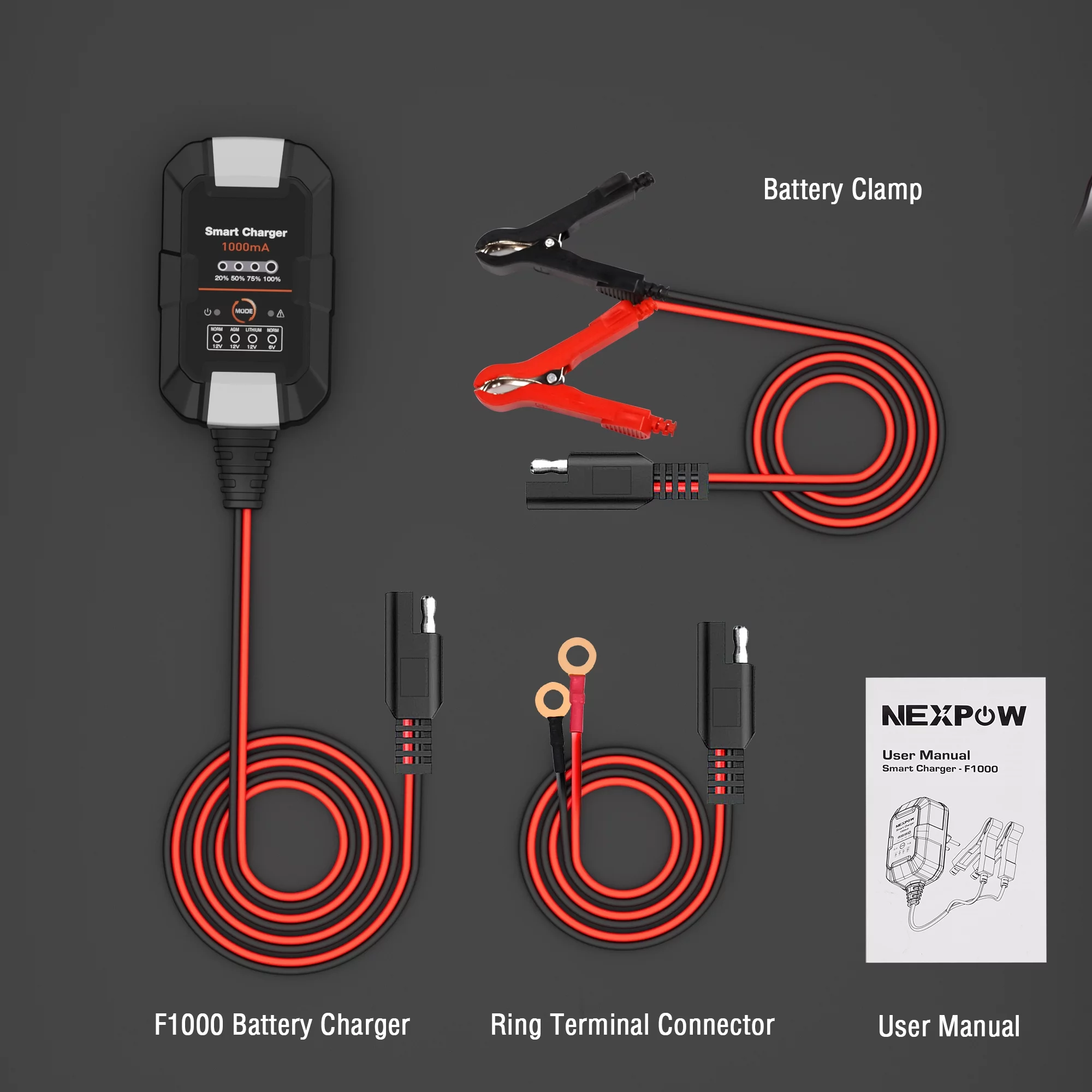 NEXPOW Battery Charger – 6V/12V 1A Trickle Charger, Battery Maintainer for Car Motorcycle