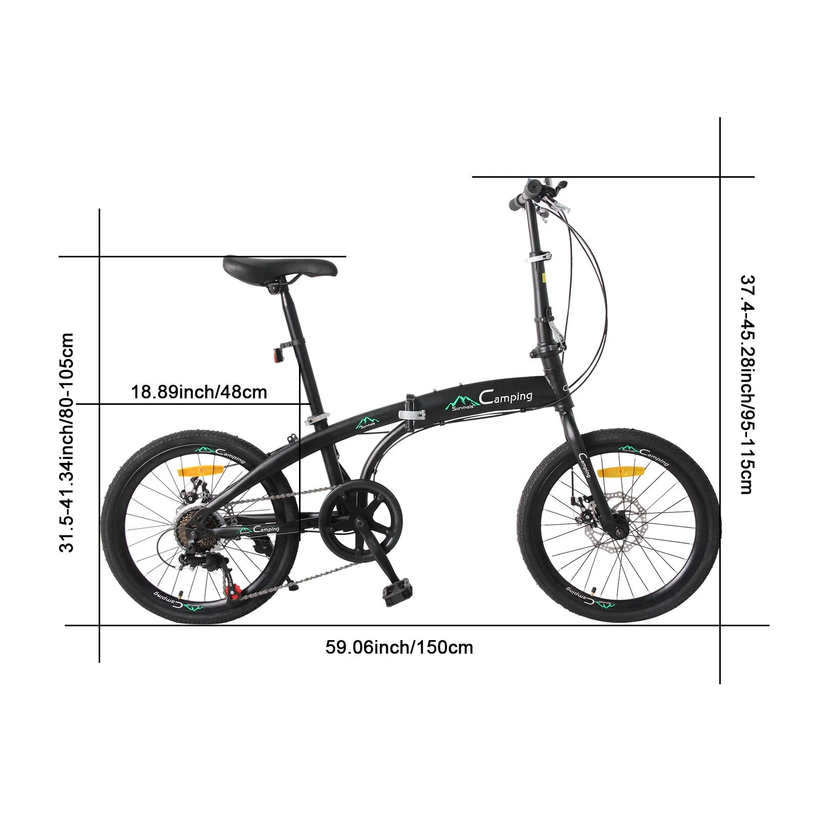 Zimtown 20″ Adult Folding Bike, 7 Speed Shimano Lightweight City Commuter Bicycle, Black