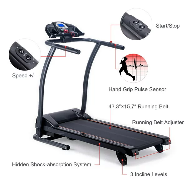 Motorized Treadmill Fitness Health Running Machine Equipment for Home Foldable & Incline 43.3″ x 15.7″ MP3 Compatible