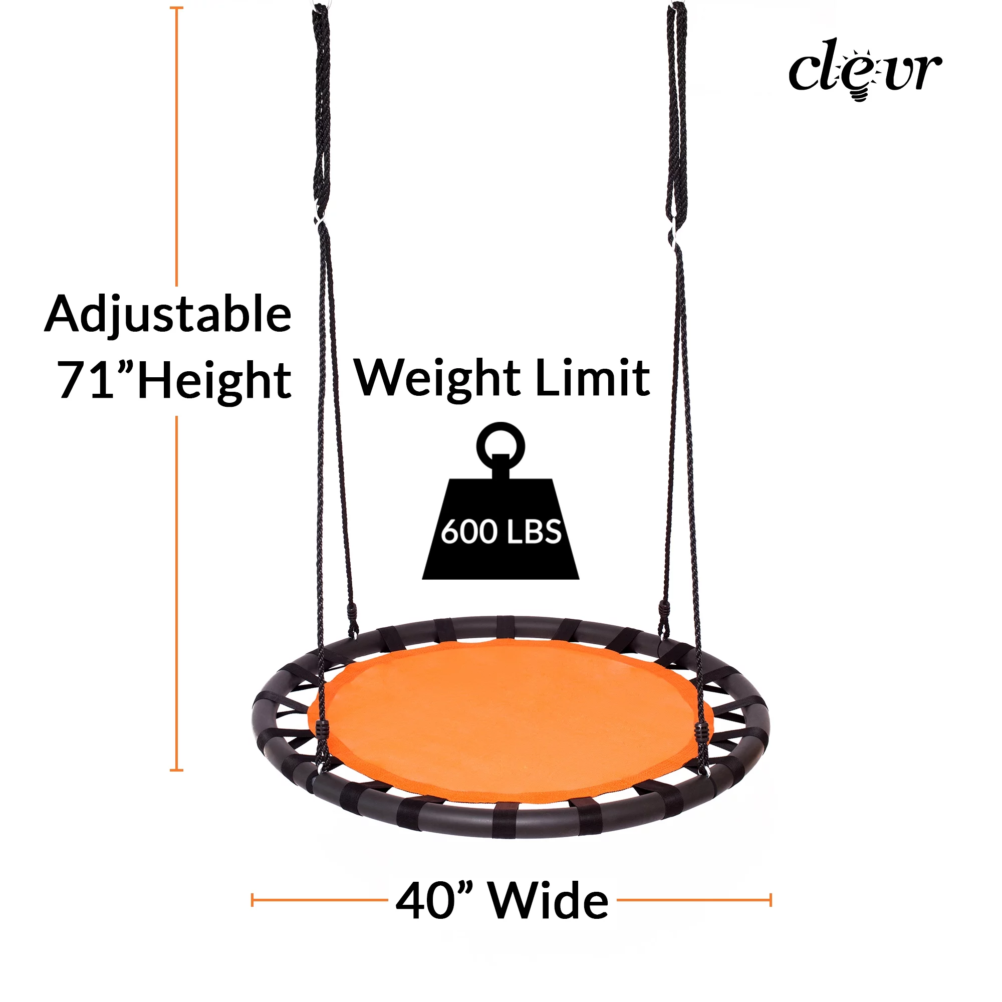 Clevr  40″ Tree Net Web Saucer Round Swing, Adjustable 71″ Height Rope, 600 lbs