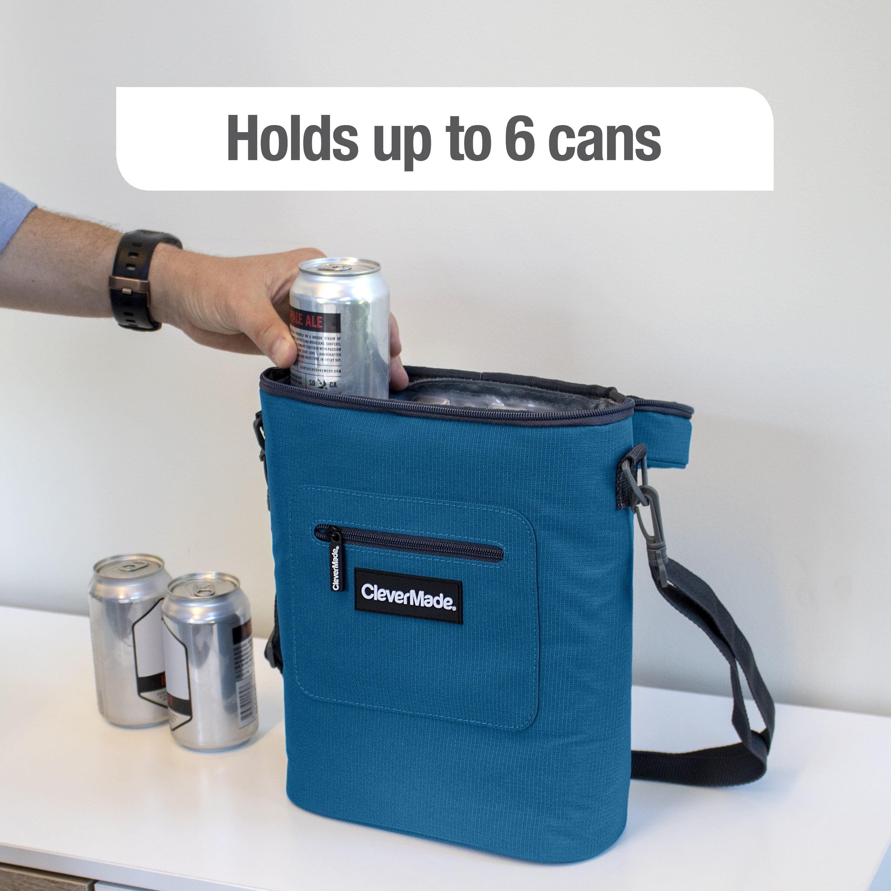 CleverMade Wine Cooler Tote – 3 Bottle, 6 Can Carrier Bag, Teal