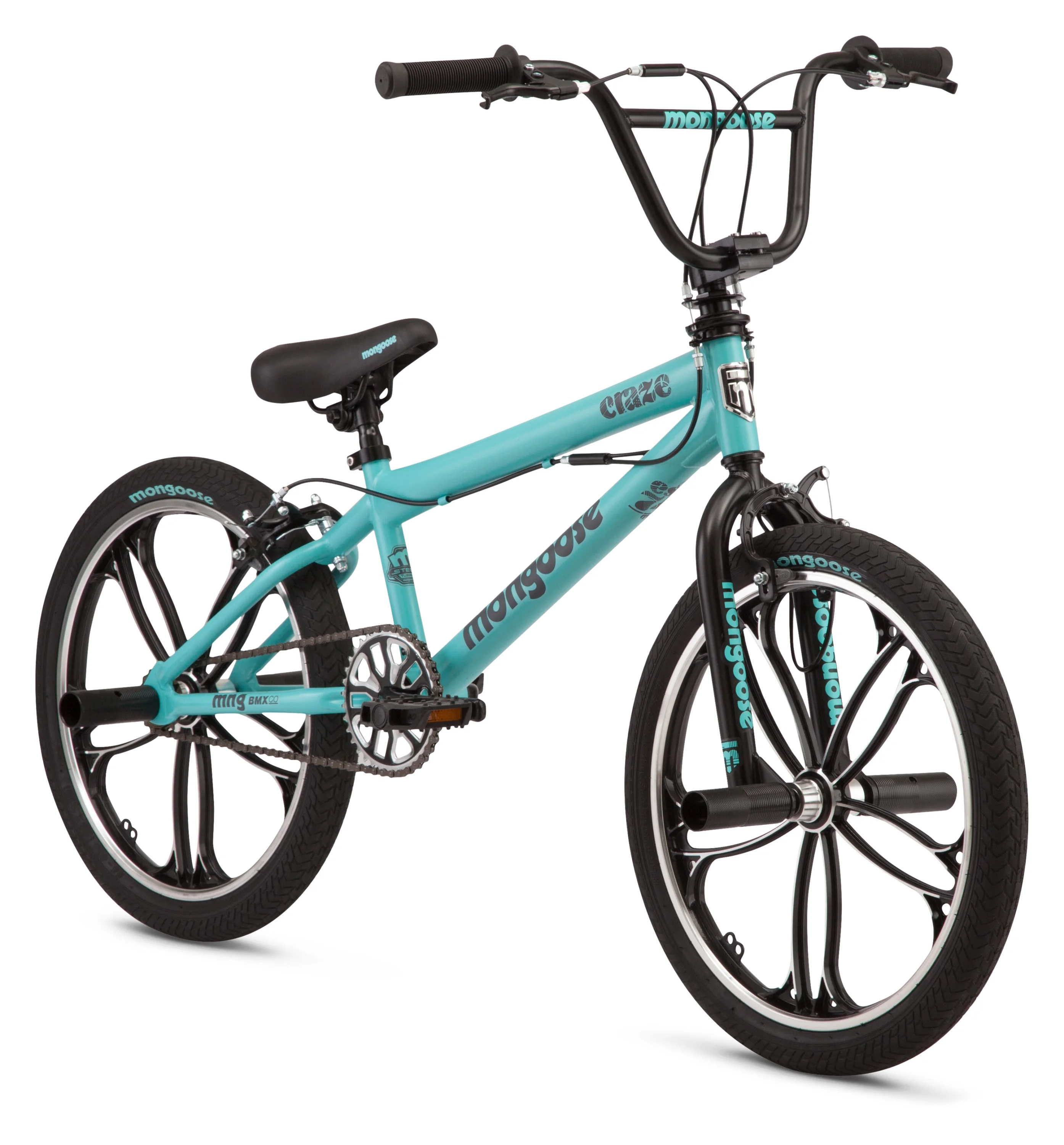 Mongoose Craze Boys and Girls 20 inch Kids BMX Bike, Ages 6+, Black and Mint