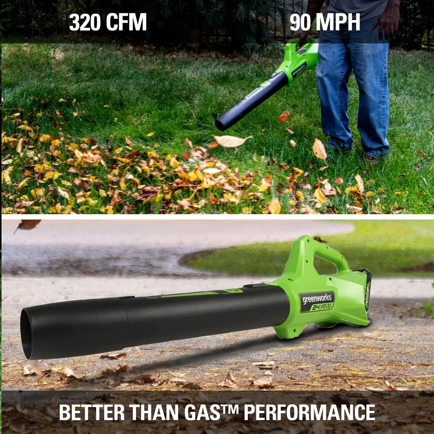 Greenworks 24V Cordless Axial Blower (90 Mph / 320 Cfm) with 2Ah USB Battery & Charger 2415702