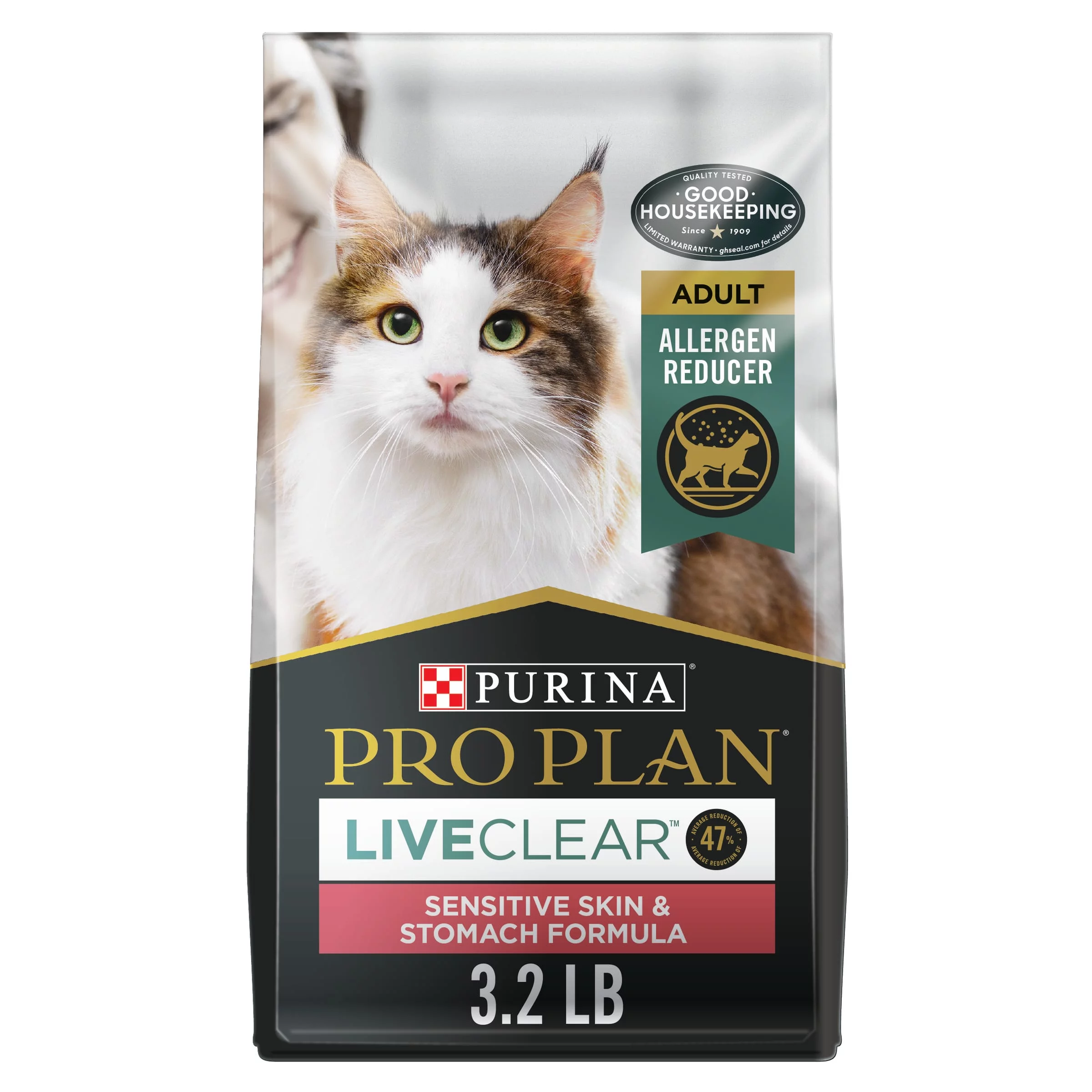 Purina Pro Plan Allergen Reducing, High Protein Cat Food, LIVECLEAR Turkey and Oatmeal Formula, 3.2 lb. Bag