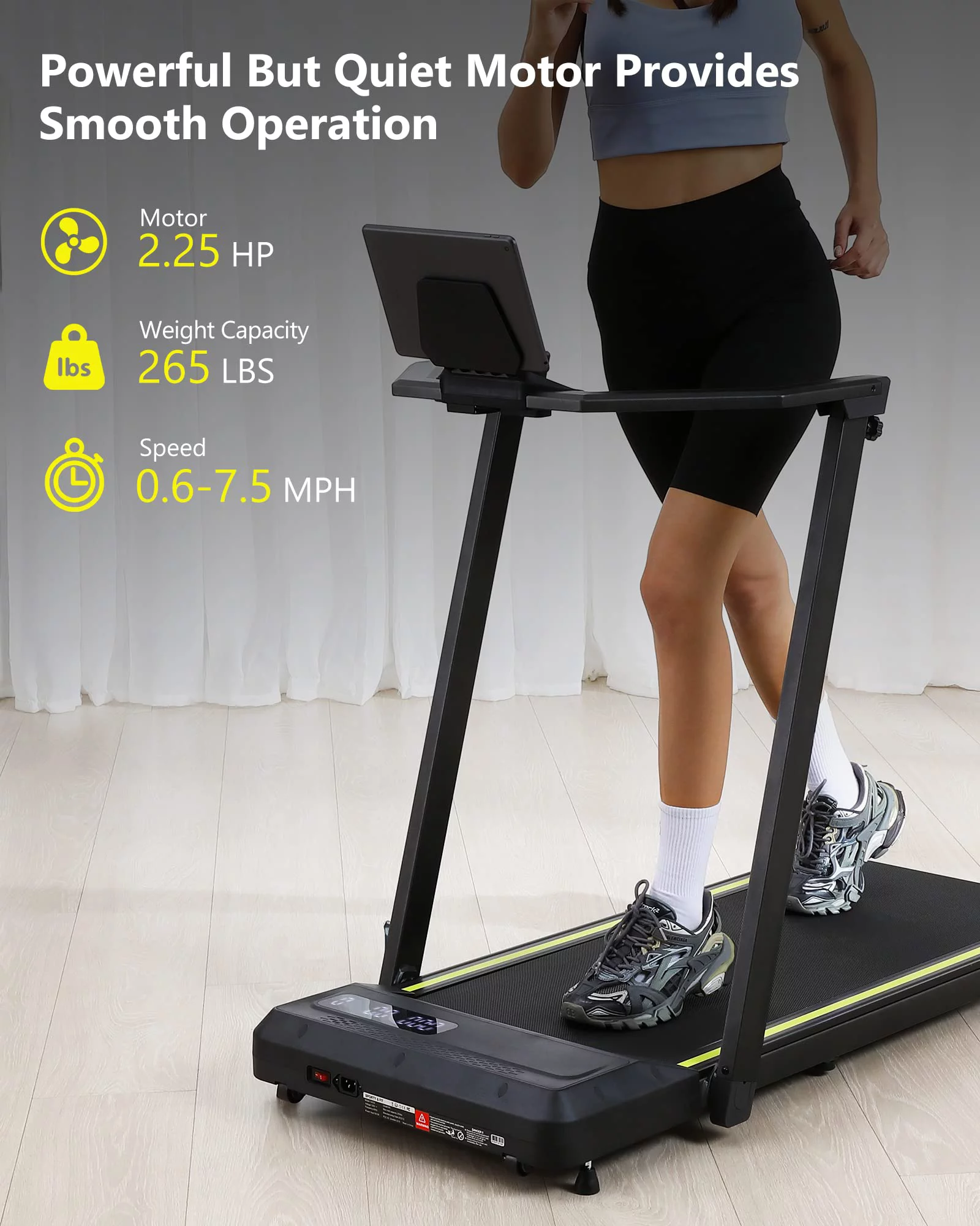 Tookss Treadmill,0.6-7.5 MPH for Running Walking, Space Saving Compact Treadmill with Remote & Button Control for Apartment Office Home Exercise- Black