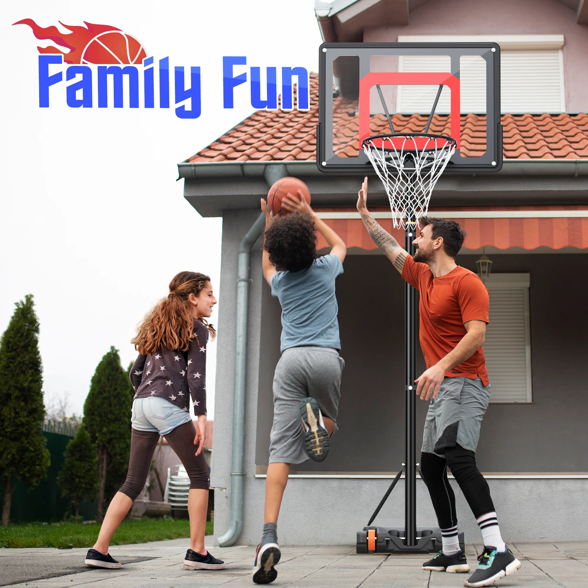 iFanze Basketball Hoop with 5ft-7ft Height Adjustable , Portable Basketball Goal System with 33″ Shatterproof Backboard Base and Wheels for Kids, Indoor Outdoor, Black