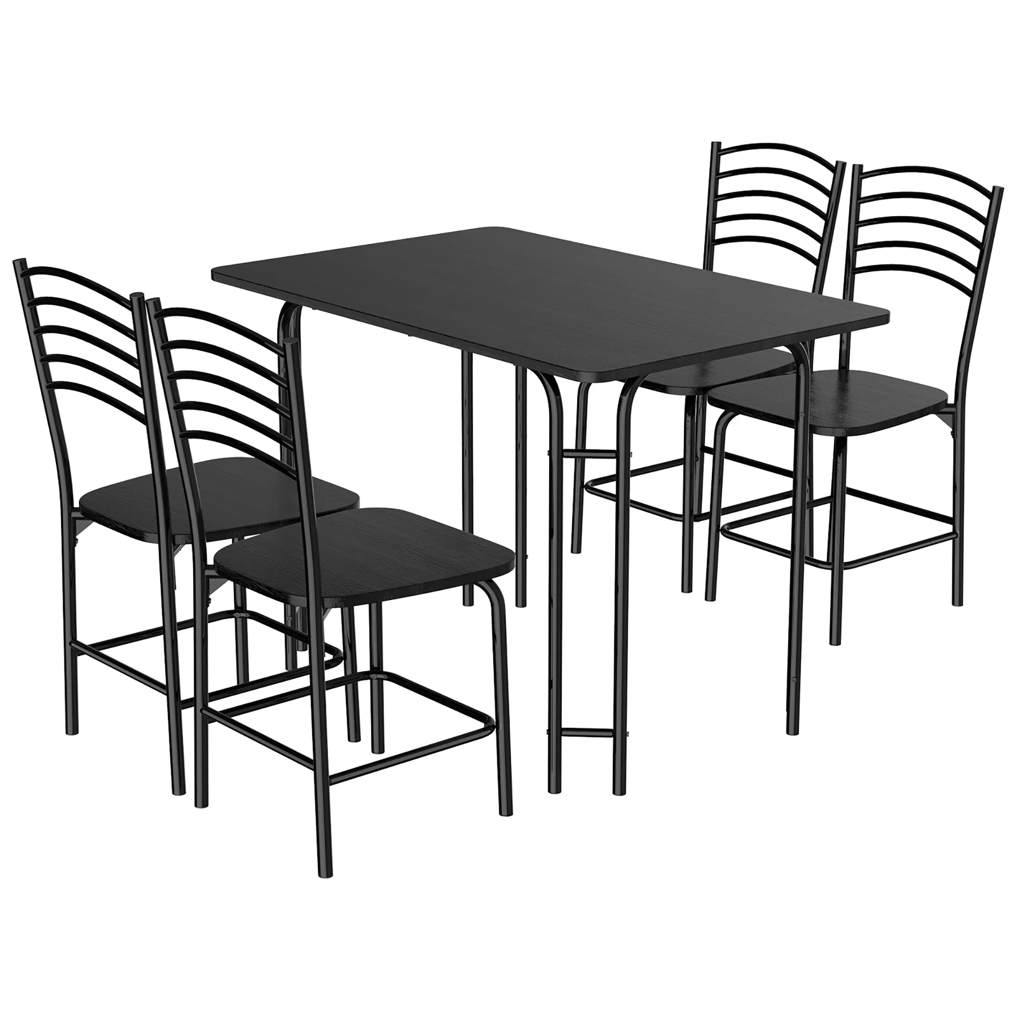 5 Pcs Modern Dining Table Set 4 Chairs Steel Frame Home Kitchen Furniture Black