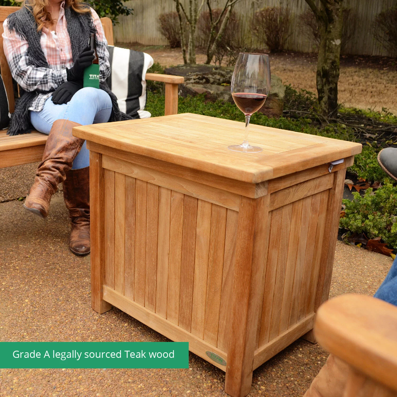 Ash & Ember Acadia Grade A Teak Ice Chest, 36 Quart Drop-In Ice Cooler, Weather Resistant Indoor Outdoor Patio Bar Furniture, Multifunctional Decorative Beverage Holder, Cocktail Side Table