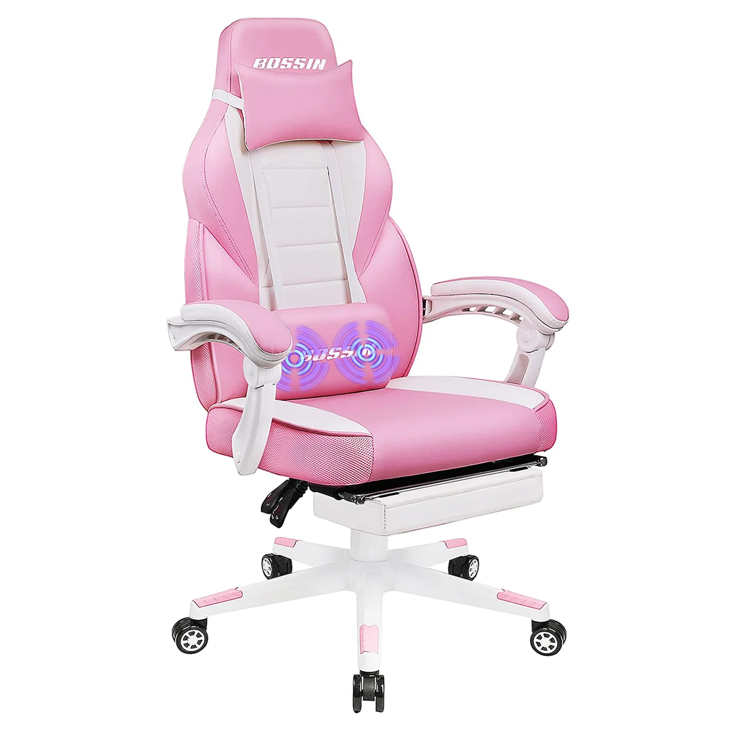 Bossin Gaming Chairs with Footrest, Massage Leather Game Chair for Adults, Big and Tall Gamer Chair with Headrest and Lumbar Support