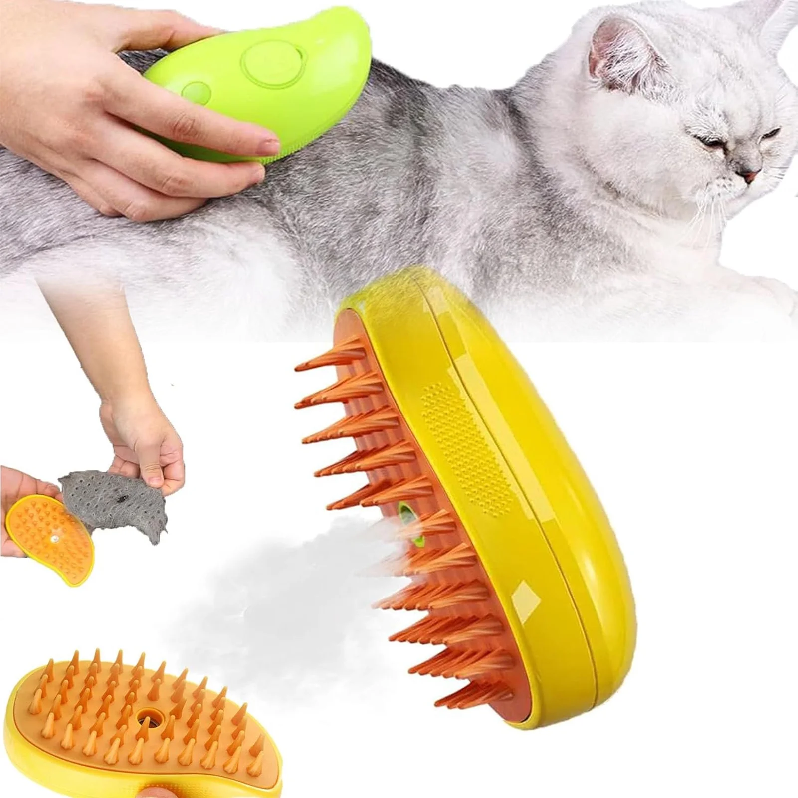 HYEASTR Spray Cat Brush for Shedding 3 in 1 Cat Steamy Brush with Water Tank Steamy Cat Brush with USB Rechargeable Efficient Cat Steam Brush for Massage & Removing Tangled Loose Hair – Green