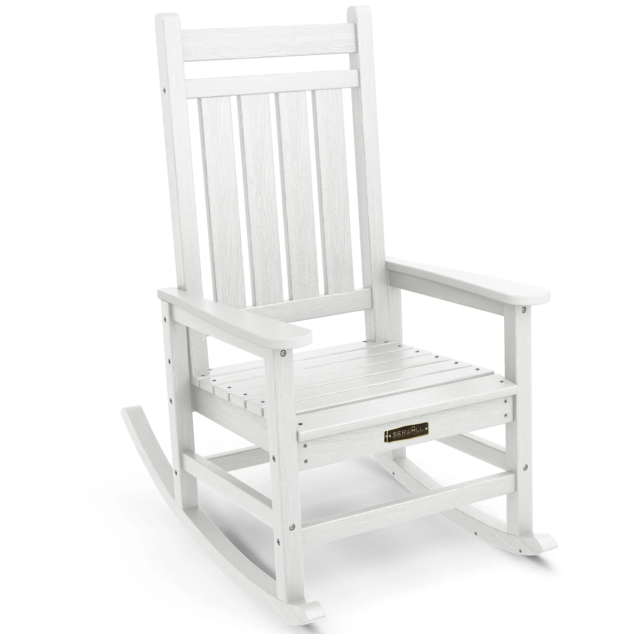 SERWALL Outdoor Oversized Slat Rocking Chair, HDPE Plastic Porch Rocker, Gray