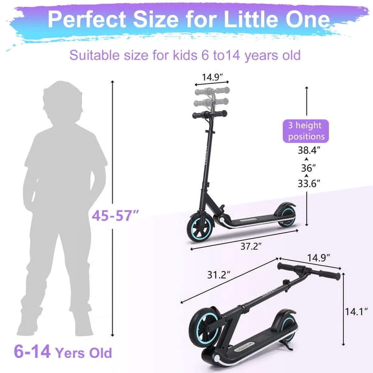 M2 PRO Electric Scooter for Kids Aged 6-14, Hub Motor Max Speed 9.3 mph Ride Range 5 miles, Kids Scooter with 3 Flashing LEDs, Black