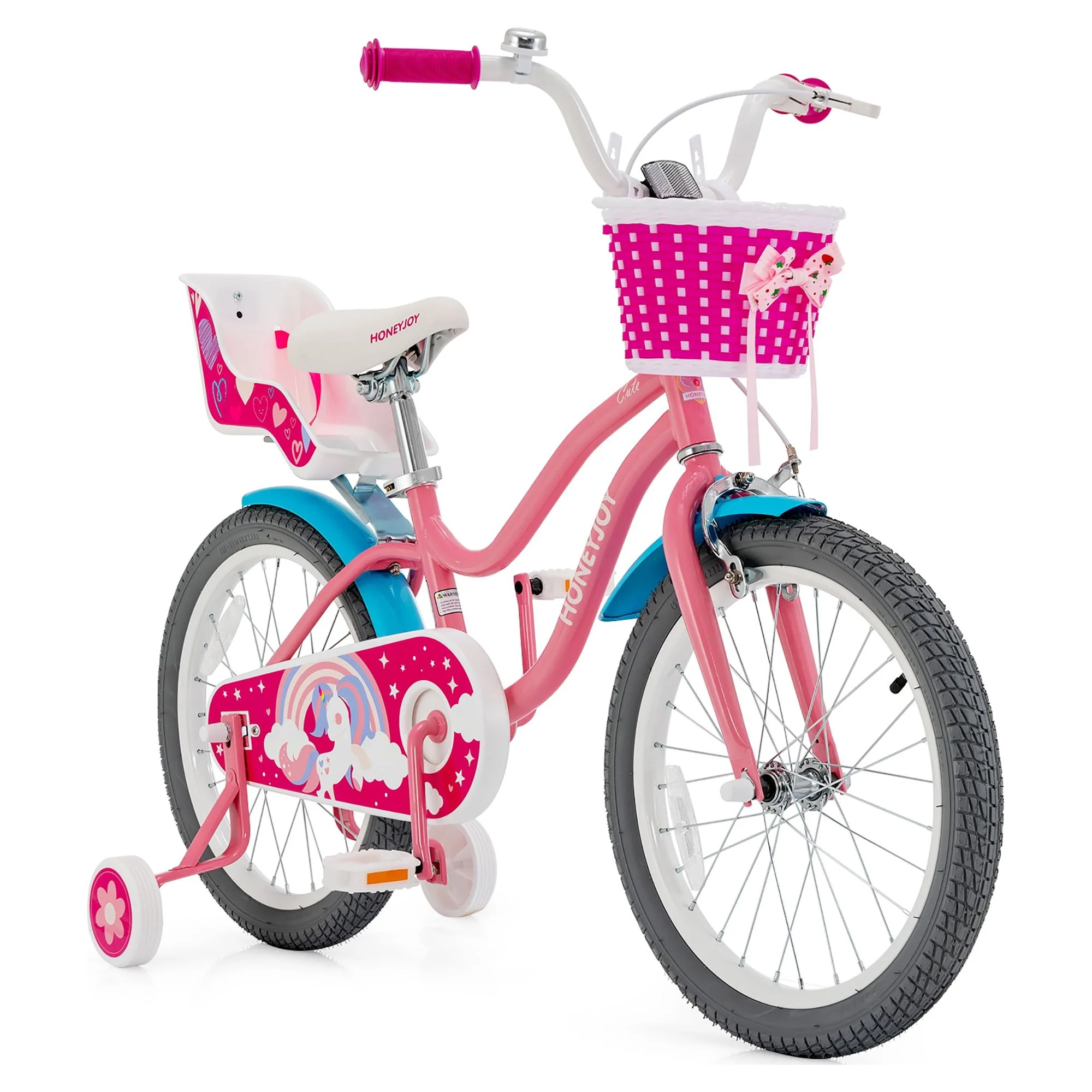 Honeyjoy 18 Inches Kids Bicycle w/Training Wheels & Basket for Boys & Girls Age 5-9 Years