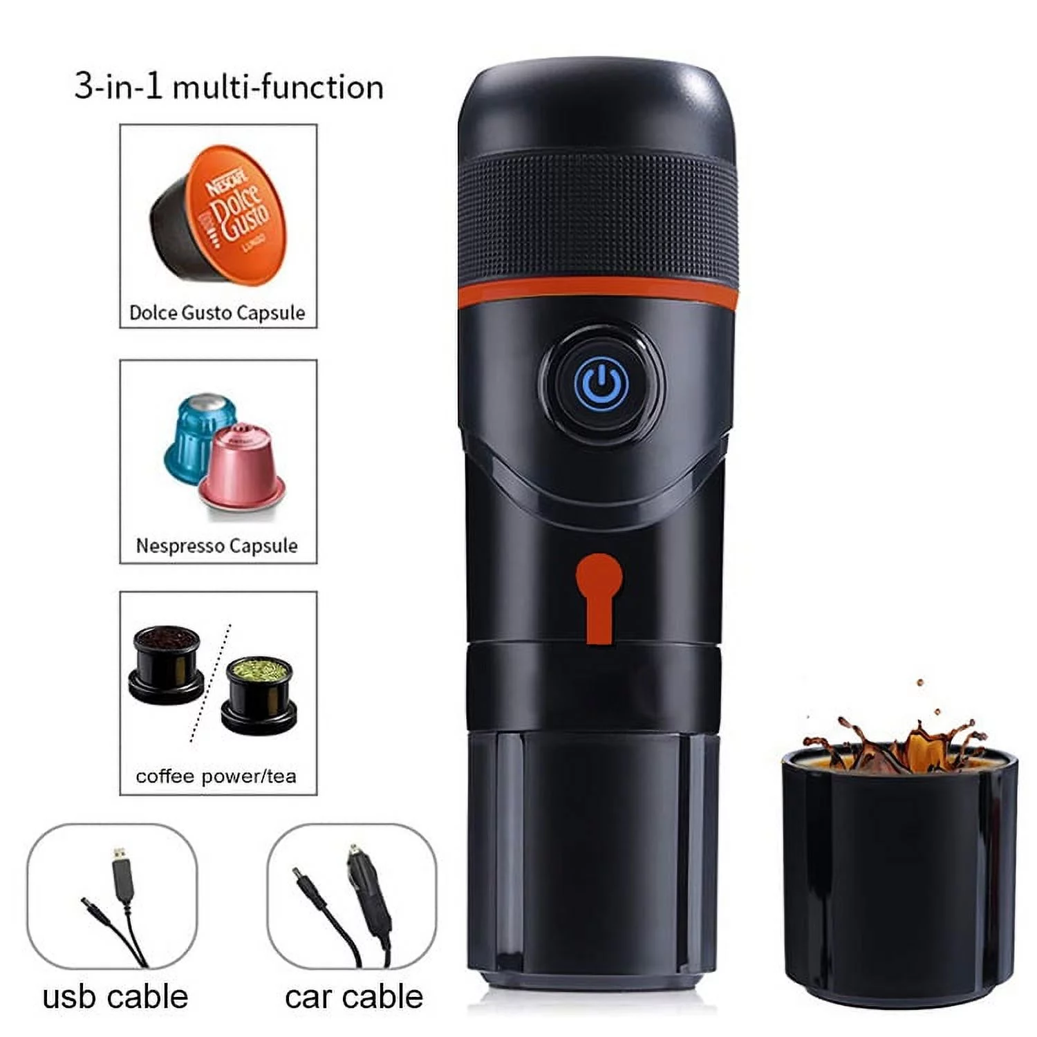 3-in-1 Portable Coffee Machine Capsule Maker for Car & Home DC 12V For Espresso Coffee For Nexpresso Dolce Pod Coffee Powder