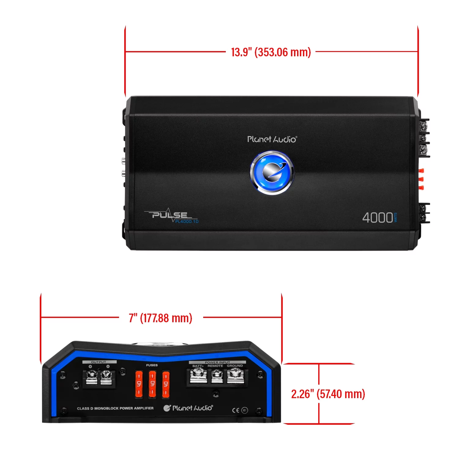 Planet Audio PL4000.1D Pulse Series Car Audio Amplifier 4000W Output, Monoblock, Class D, Mosfet