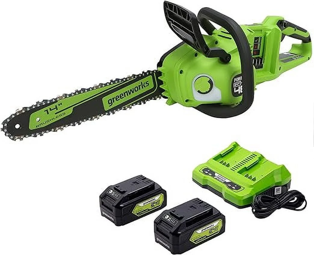 Pre-Owned Greenworks 48V (2 x 24V) 14″ Brushless Cordless Chainsaw CS48L4410 – GREEN (Fair)