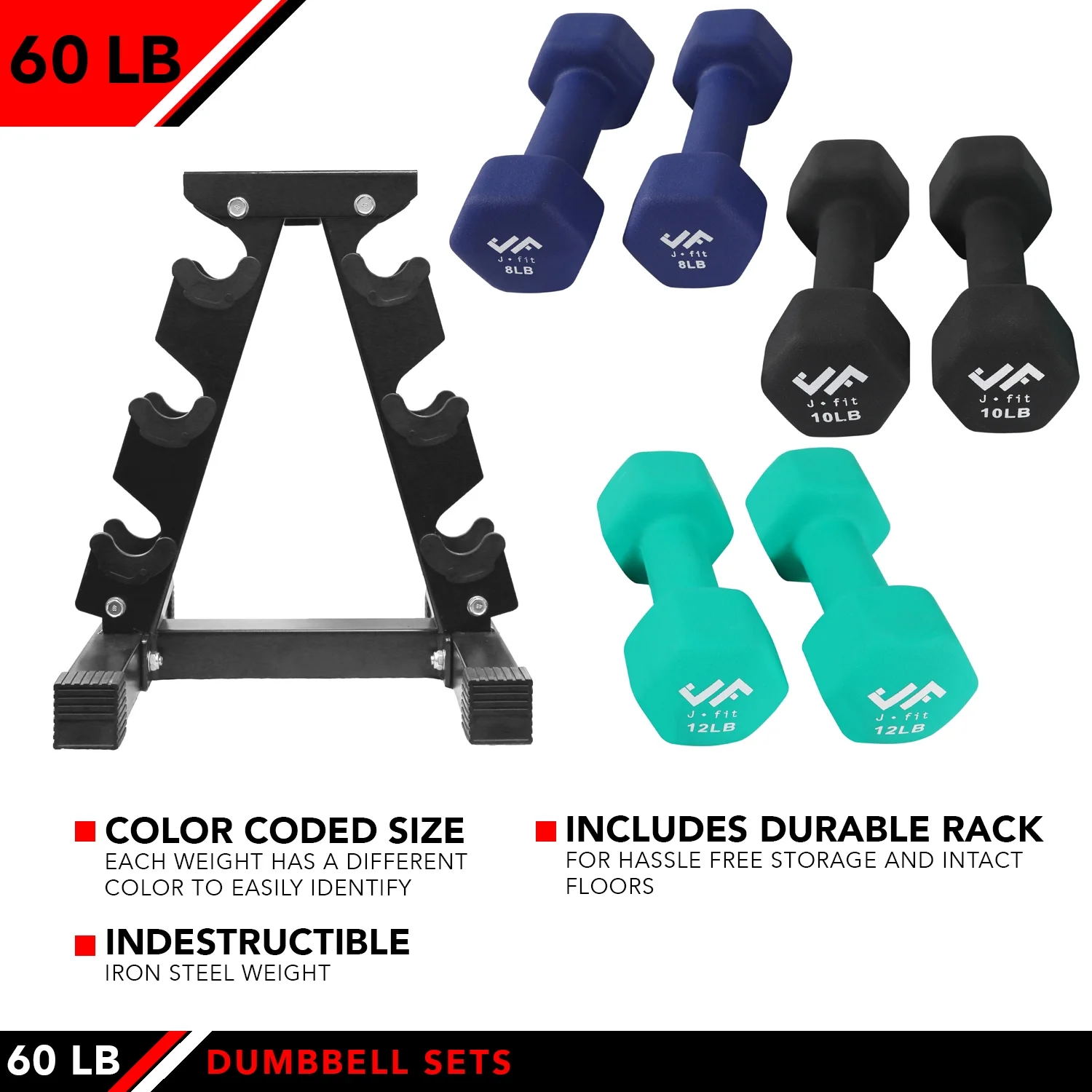 60 lb dumbell set w/steel stand