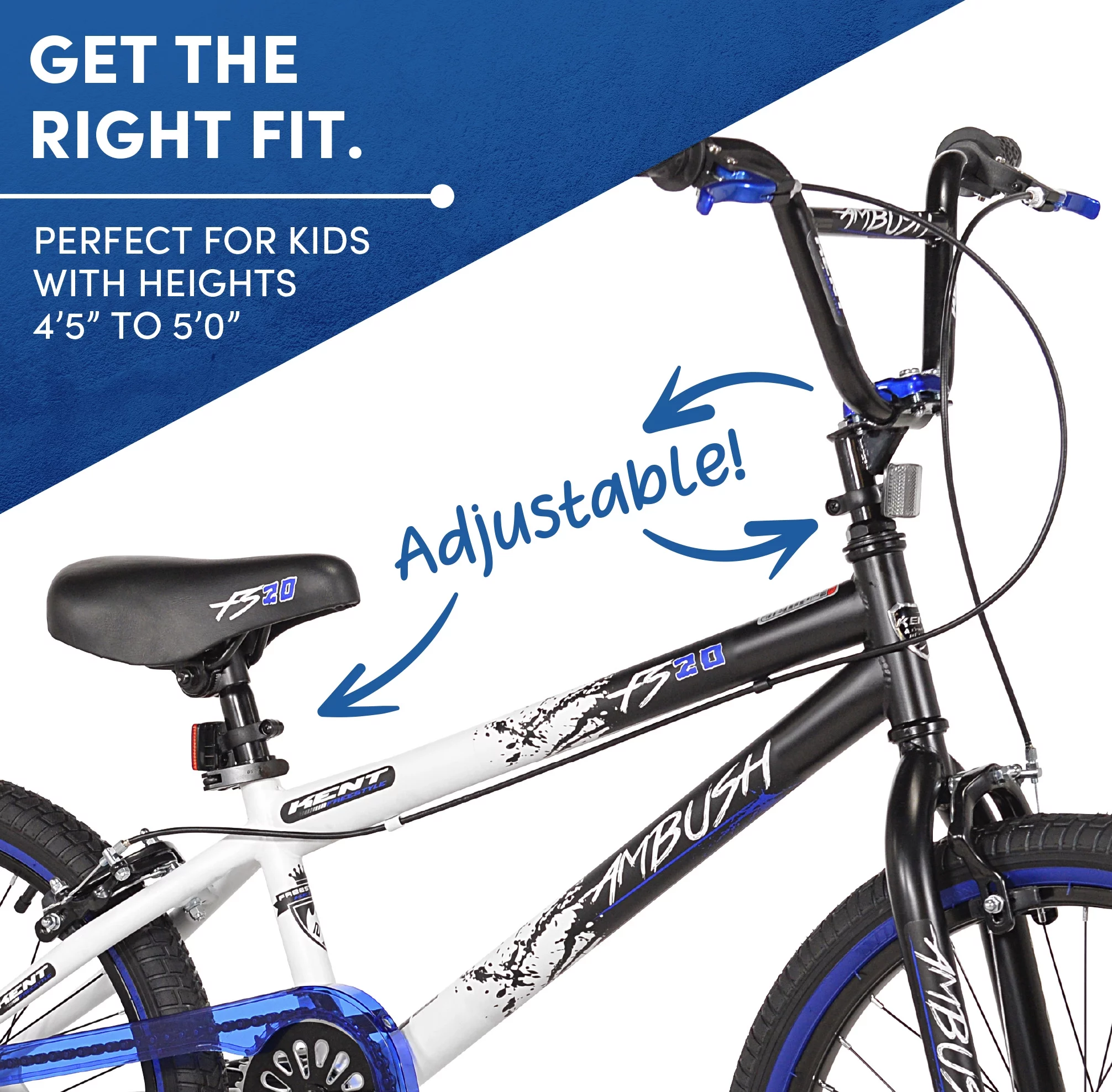 Kent Bicycles 20″ Boy’s Ambush BMX Child Bike, Black/Blue