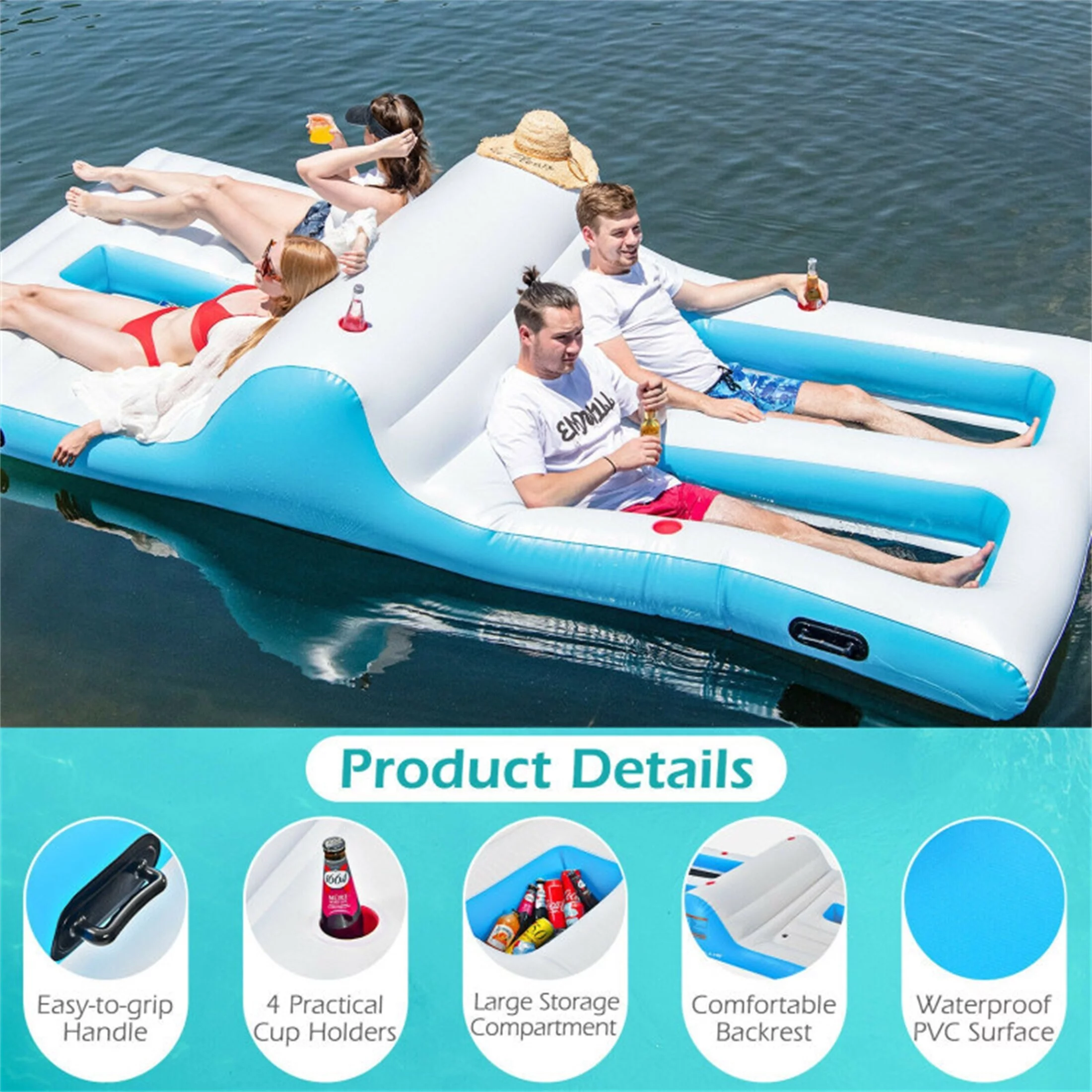 YJTONWIN Floating 4 Person Inflatable Lounge Raft with 130W Electric Air