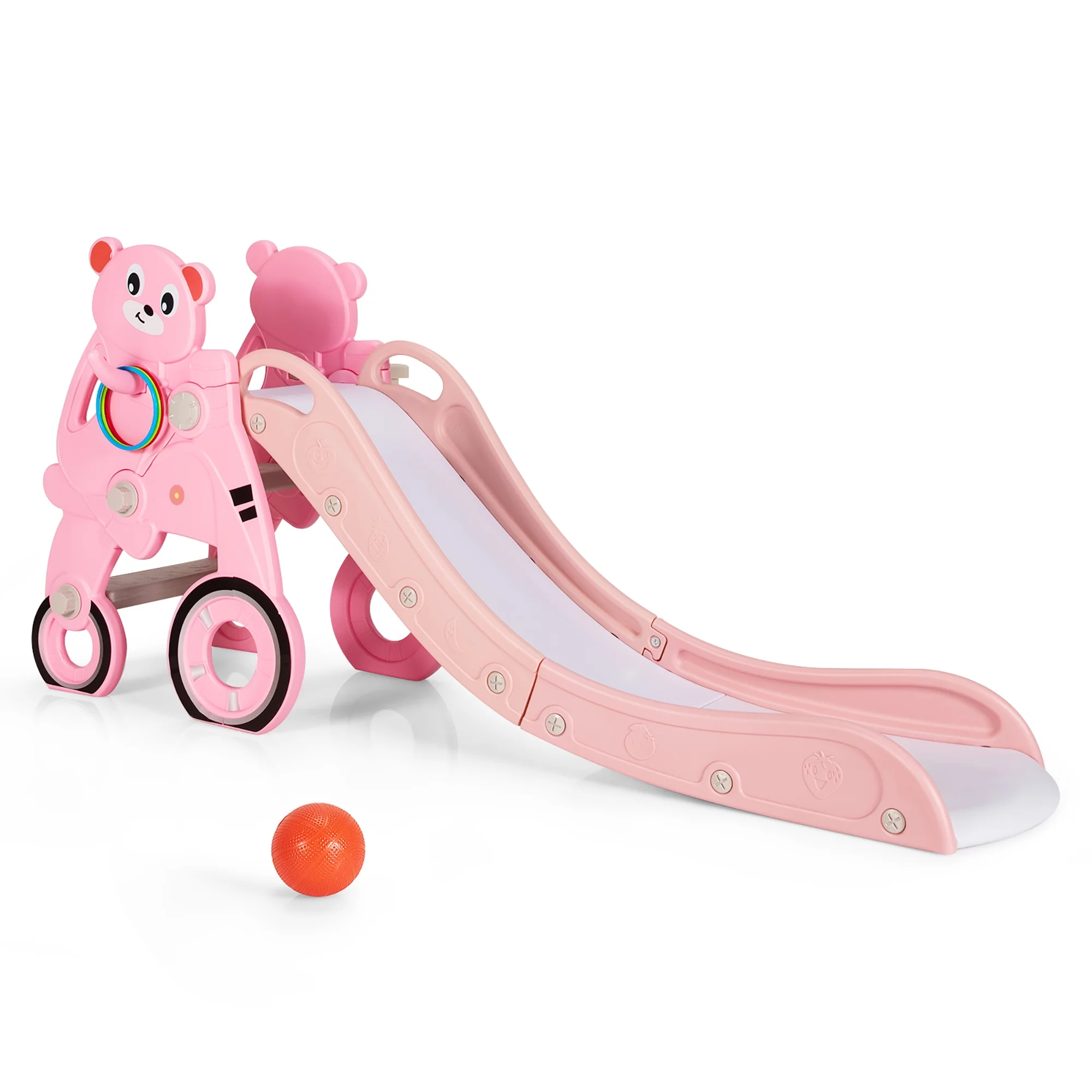 Costway 4 in 1 Foldable Baby Slide Toddler Climber Slide PlaySet w/ Ball Pink