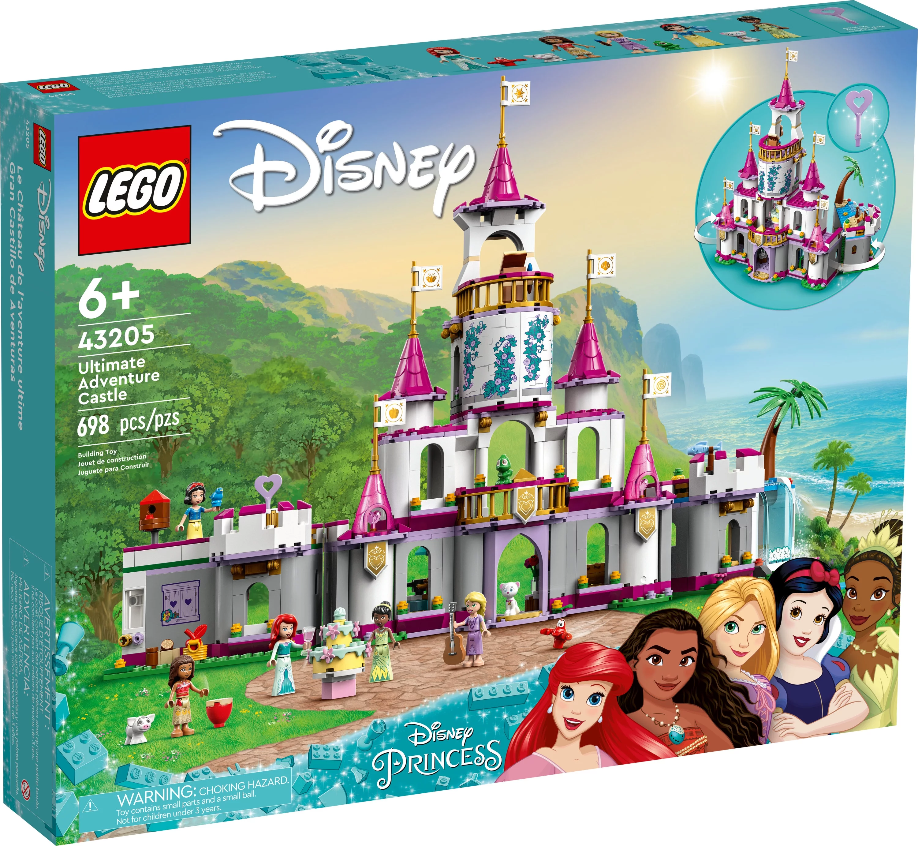 LEGO Disney Princess Ultimate Adventure Castle Building Toy, Build a Toy Disney Castle, Includes 5 Disney Princess Mini-Dolls, Ariel, Rapunzel and Snow White, Disney Gift for Boys and Girls, 43205