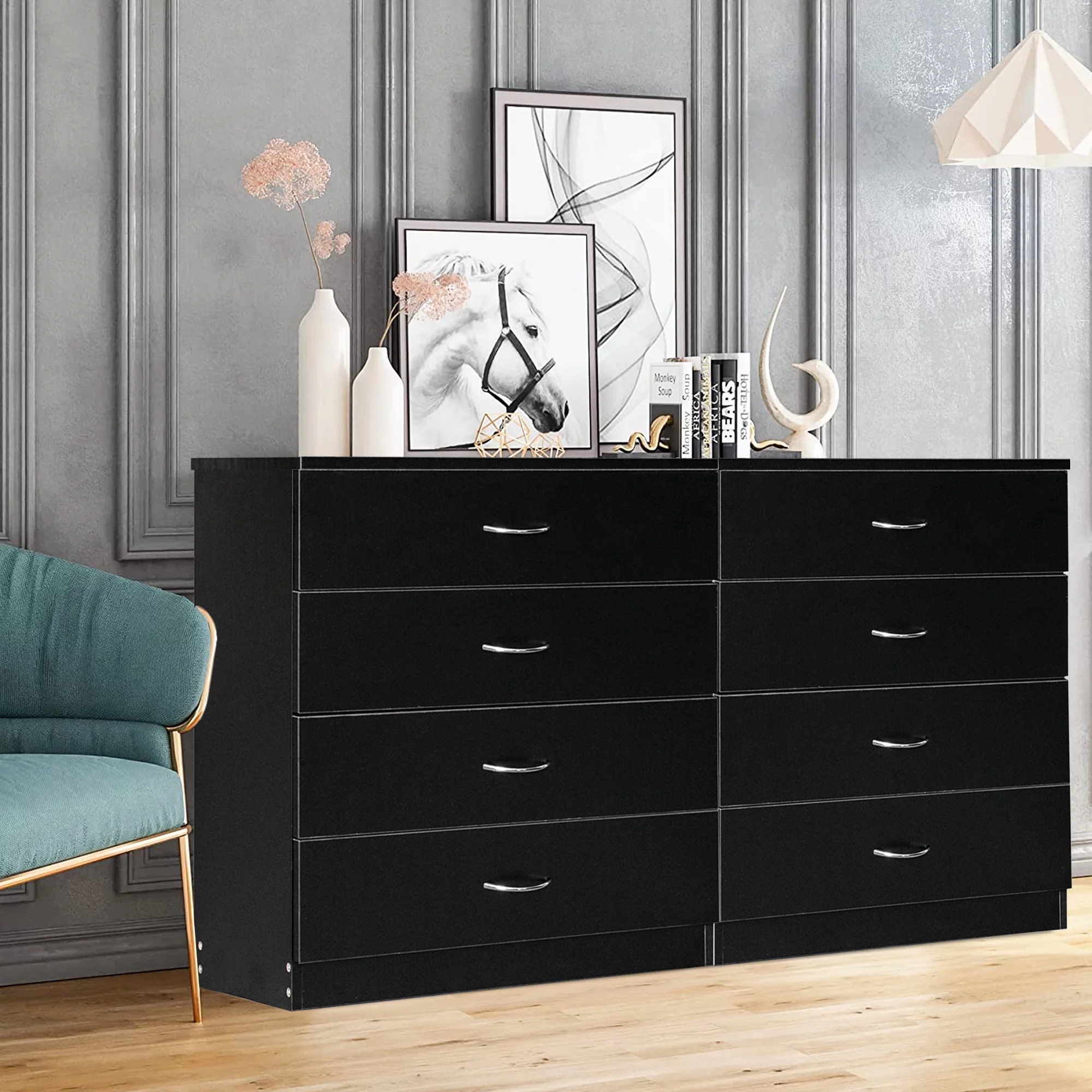 Segmart Black 4 Drawer Dresser for Small Space, Wood Storage Cabinet for Living Room, Chest of Drawers with Metal Handle for Bedroom