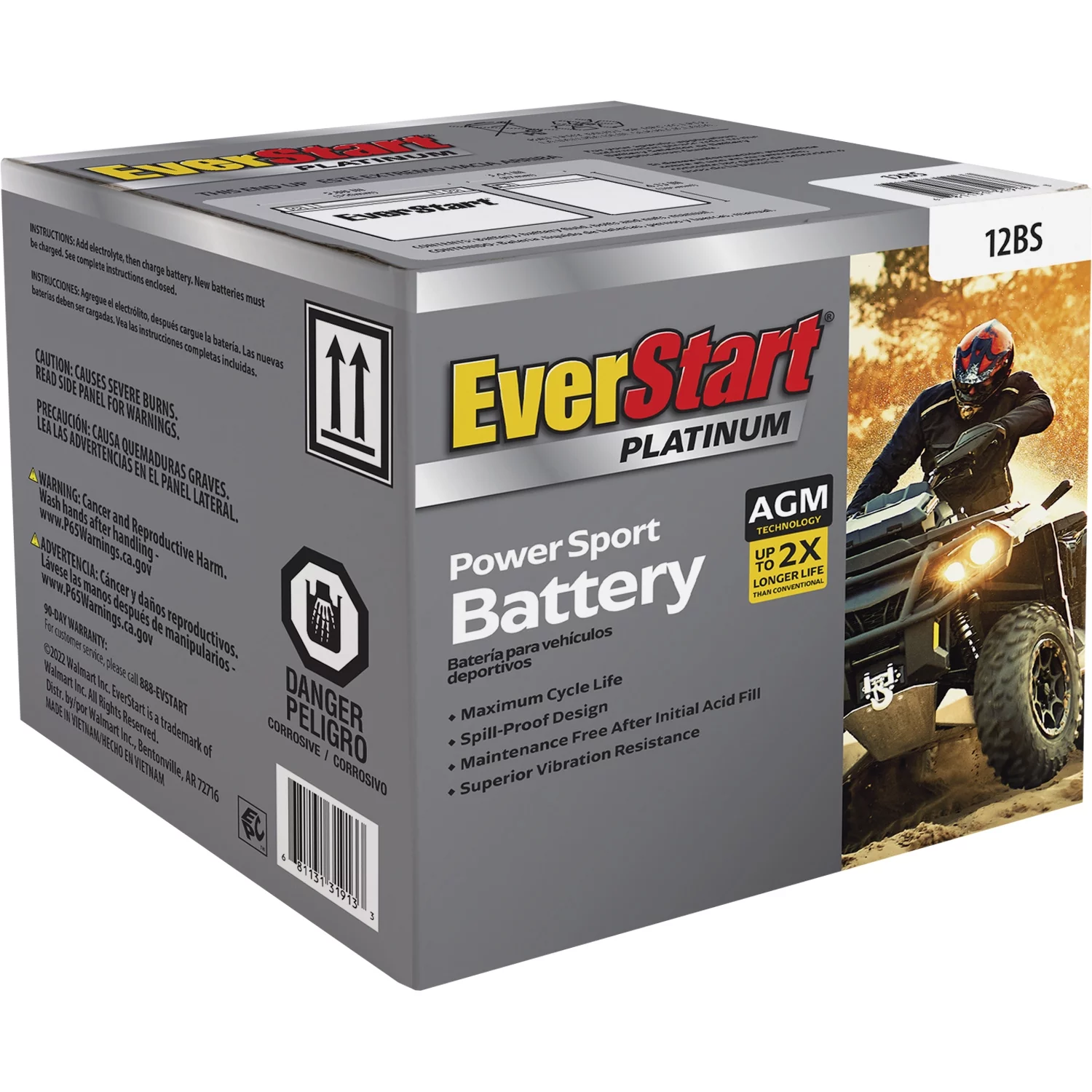 EverStart AGM PowerSport Battery, Group Size 12BS 12 Volt, 180 CCA