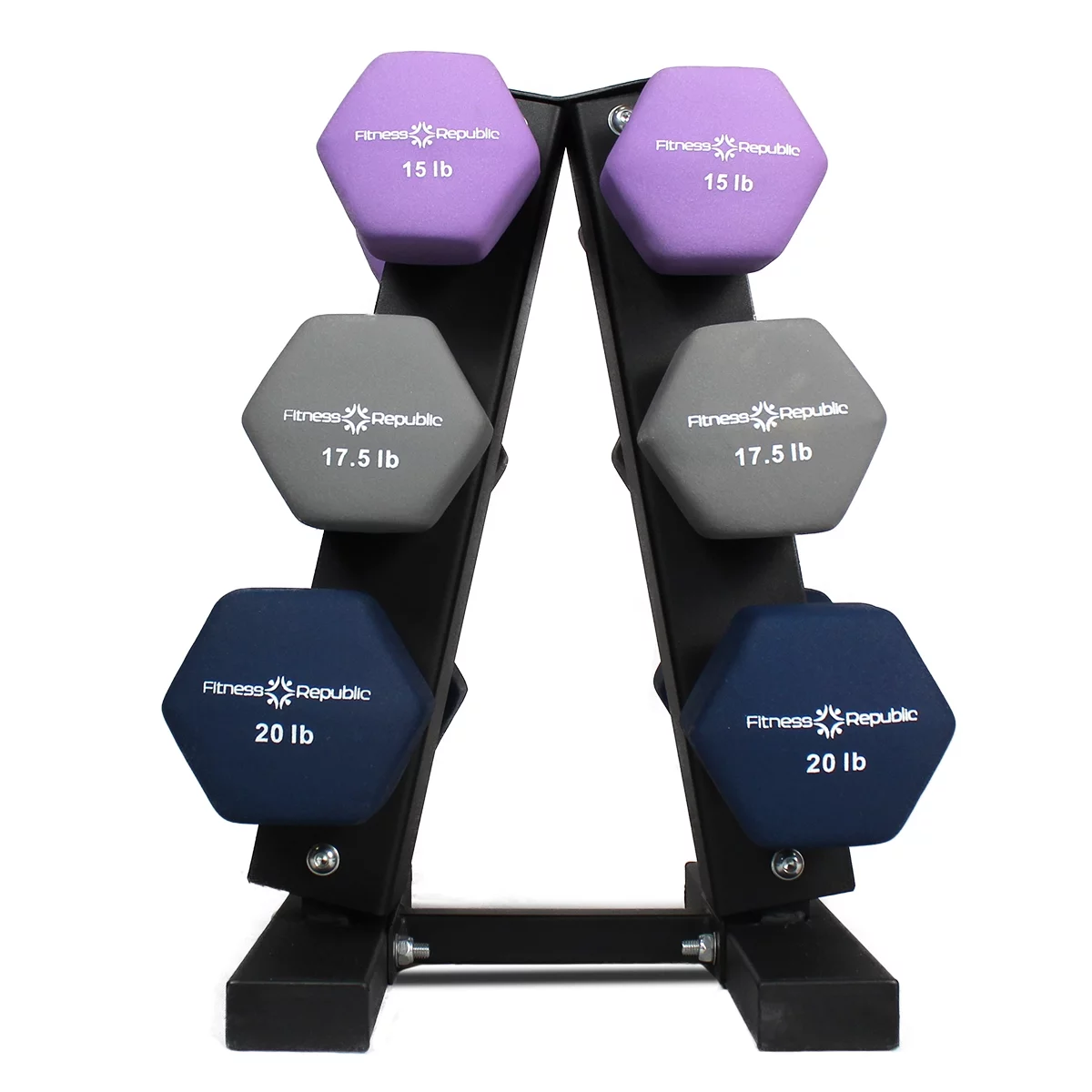 Fitness Republic Neoprene Dumbbells Pairs (2lb, 4lb, 6lb, 8lb & 10lb) with 5 Tier Rack