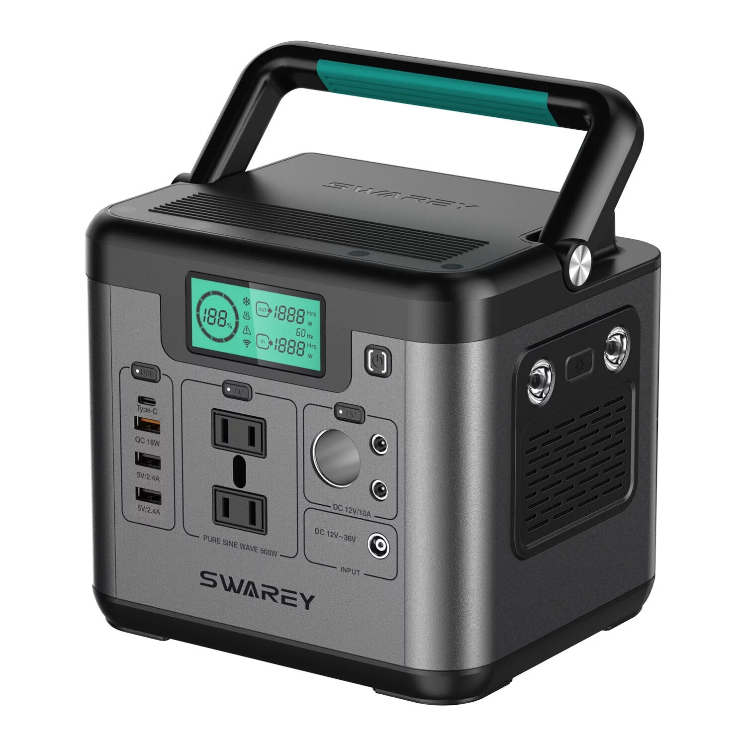 SWAREY Solar Power Station Generator 518Wh Power Supply (1000W Peak)AC/DC/USB3.C/Type-C