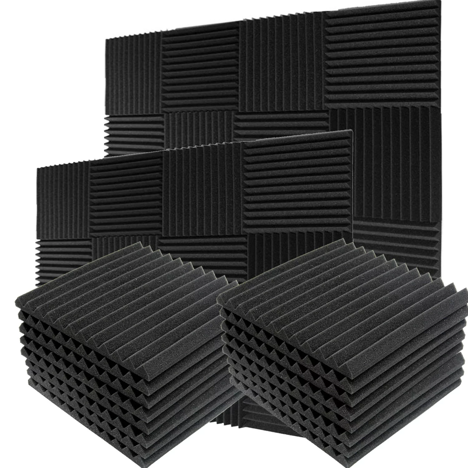 uyoyous 24 Pack Acoustic Panels Studio Soundproofing Foam Wedges Panels, 1″ x 12″ x 12″ Sound Insulation Absorbing, Black