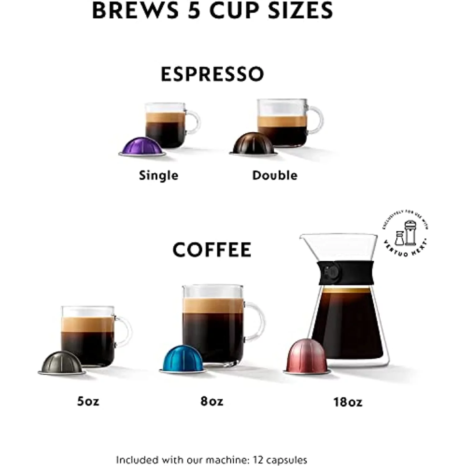 Nespresso Vertuo Next Coffee and Espresso Machine with Aeroccino NEW by Breville, Black Matte, Single Serve Coffee & Espresso Maker, One Touch to Brew