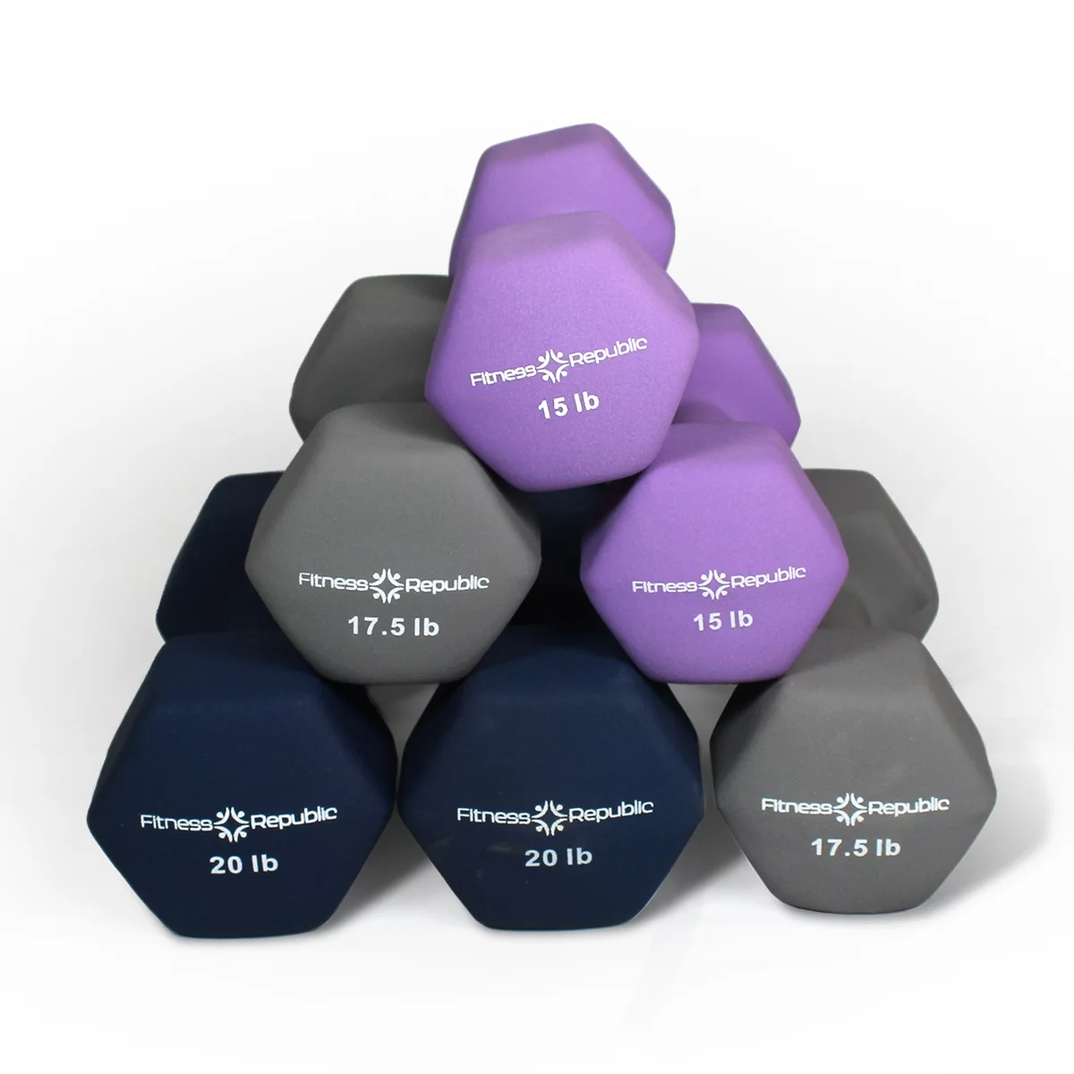 Fitness Republic Neoprene Dumbbell Pairs (Heavy) 15lb,17.5lb & 20lbs