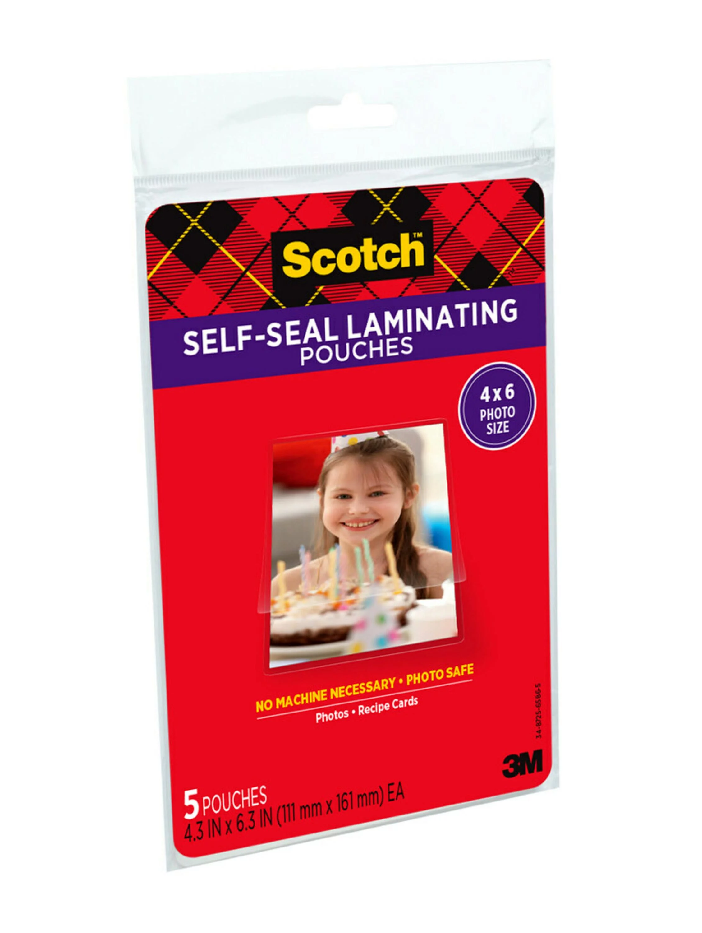 Scotch Self-Sealing Laminating Pouches 4.3 in x 6.3 in, Gloss Finish, 5 Pouches