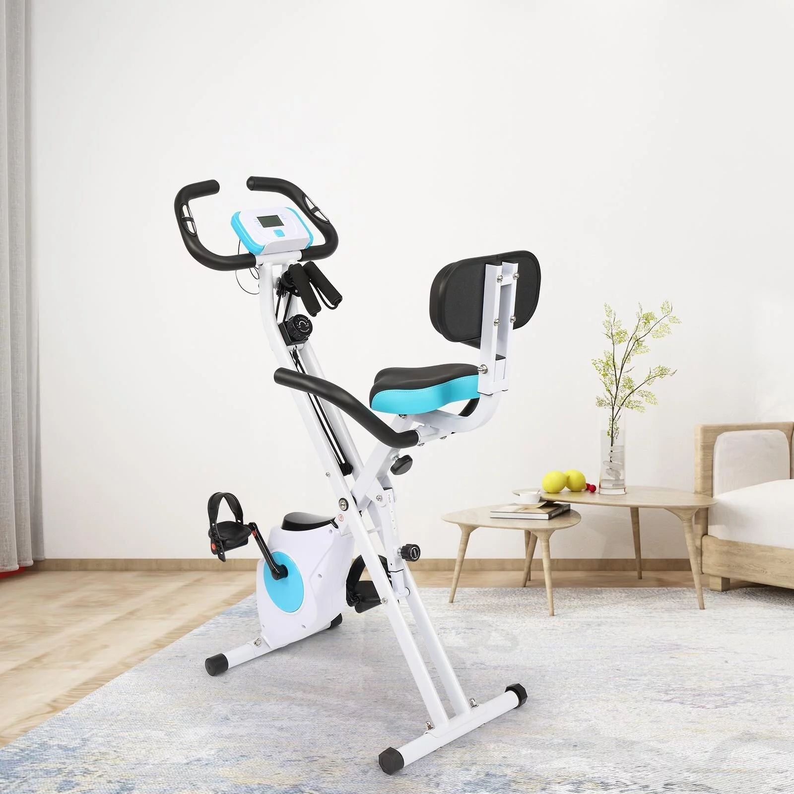 Folding Exercise Bike, Indoor Cycling Bike for Home Gym Use, White