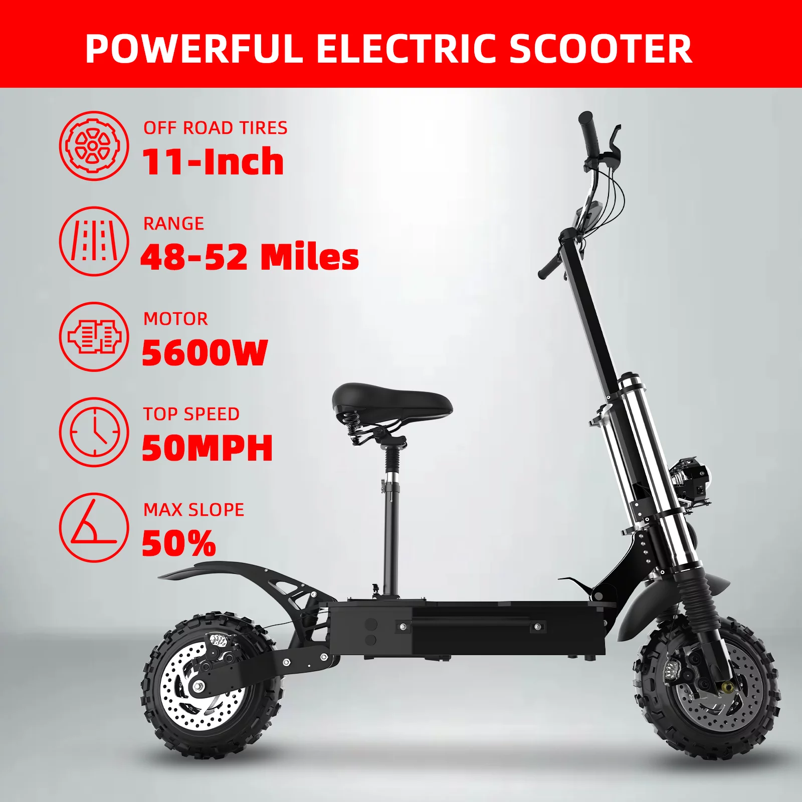 SMATEIGHT Electric Scooter with Seat, 11″ Off-road Tire, 5600W Motor up to 50 MPH Fast Speed