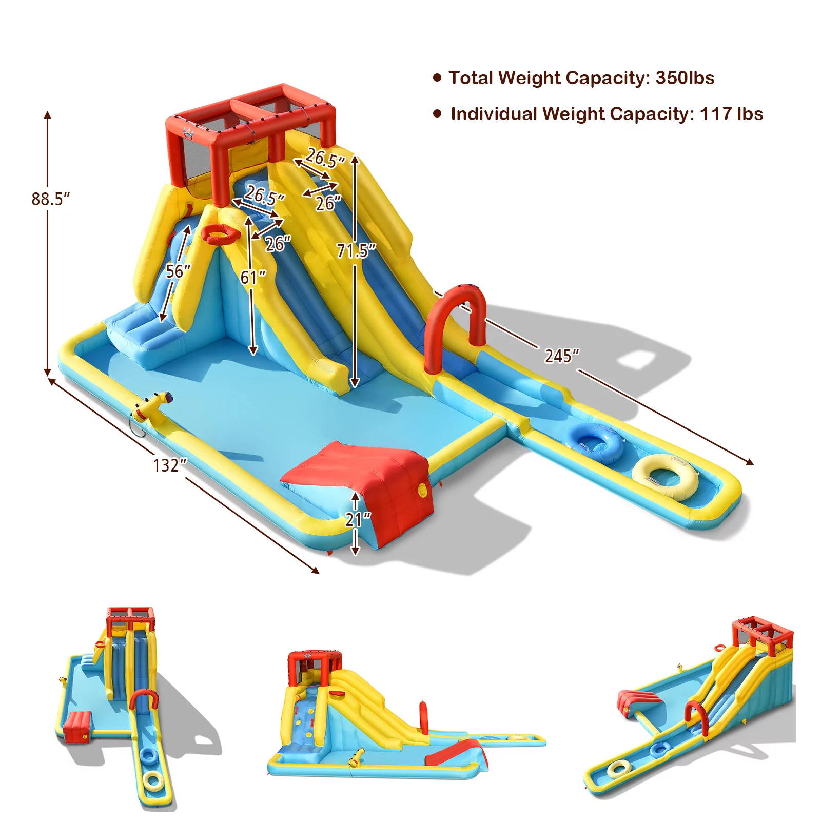 Topbuy Inflatable Water Slide Castle House Water Gun & Climbing Wall (Without Blower)