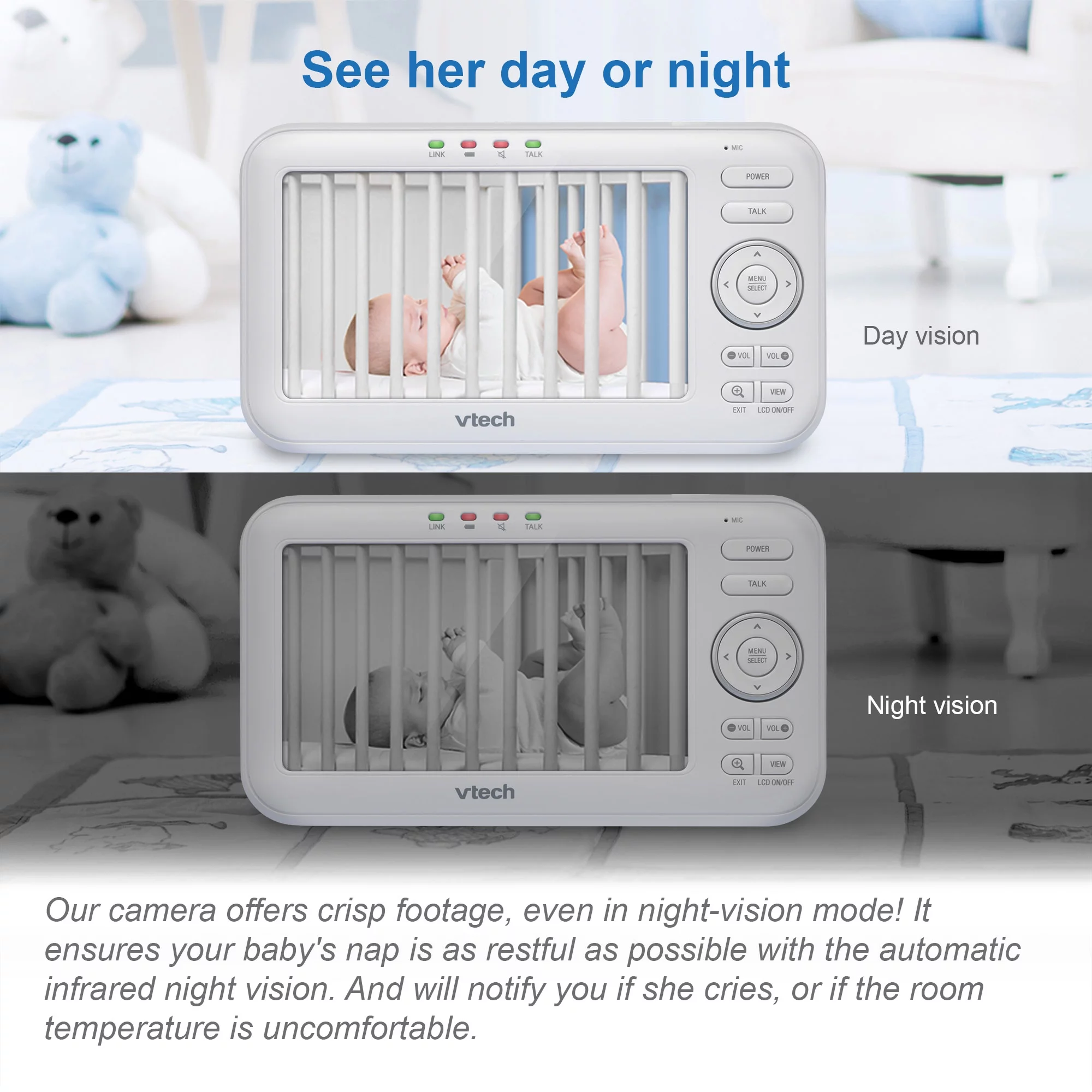 VTech 2 Camera 5″ Digital Video Baby Monitor with Pan Scan and Night Light, VM5255-2, White