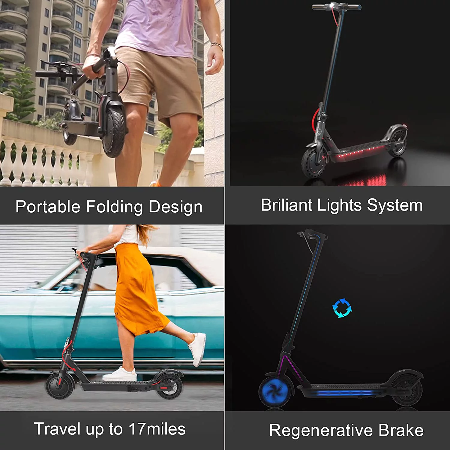 Hiboy Electric Scooter, S2 Electric Scooters for Adults 220lbs, 8.5″ Solid Tires 17 Miles Long Range 19 MPH Speed, Portable Folding Kick E-Scooter Urban Commuter