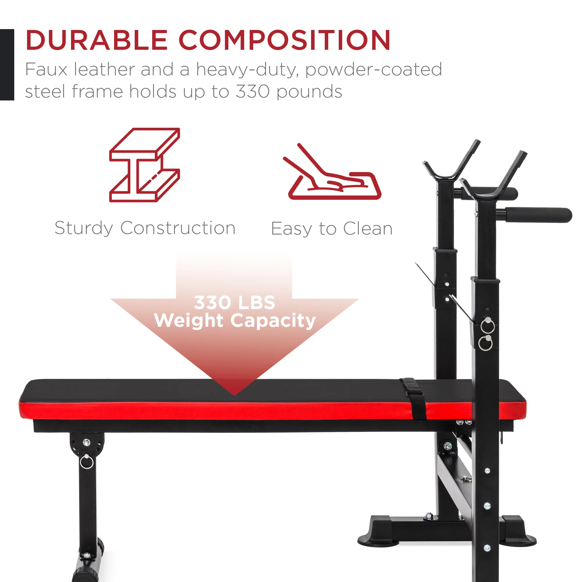 SUGIFT Adjustable Weight Bench with 330 Lbs. Black/Red