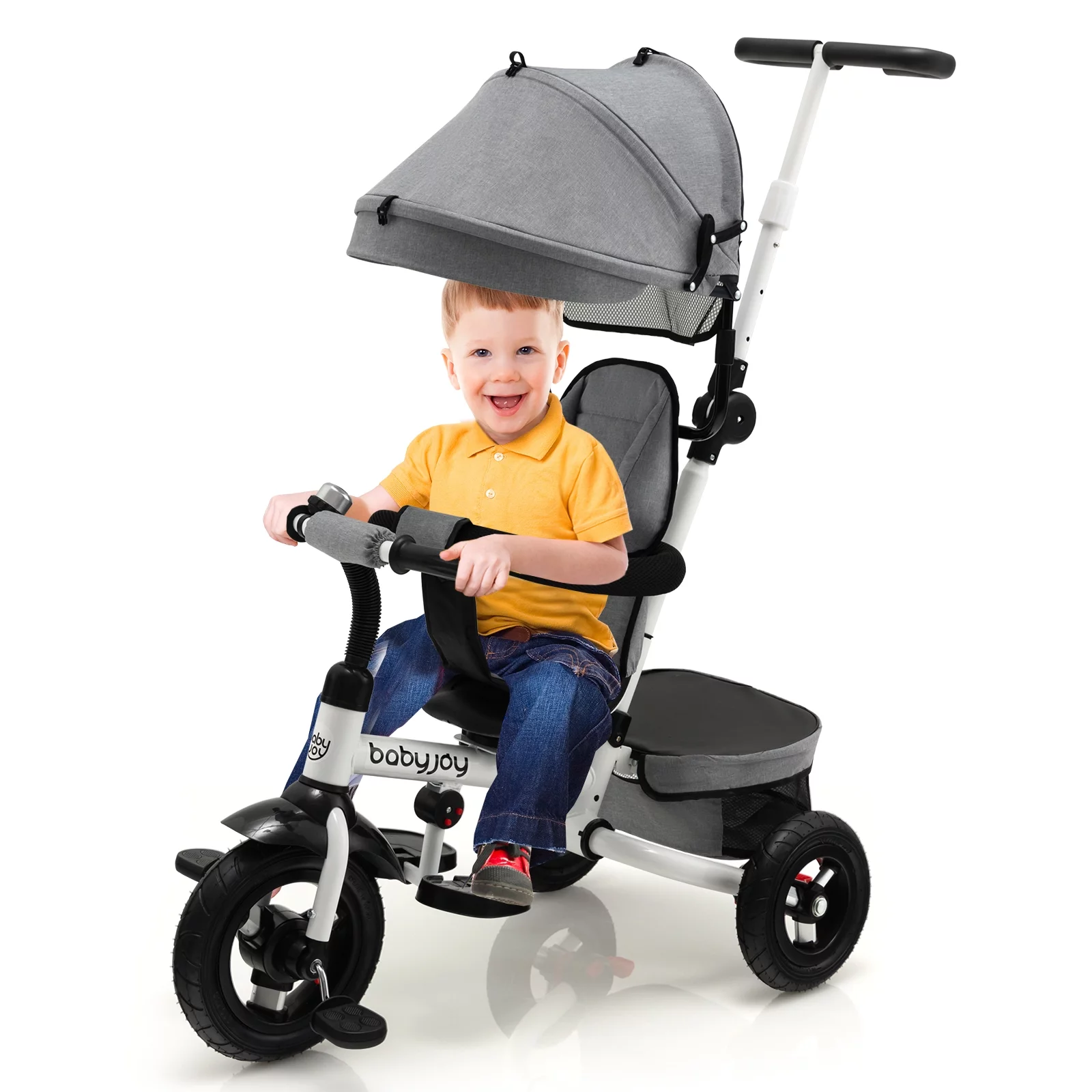 Infans Baby Tricycle Folding Toddler Tricycle W/Reversible Seat Adjustable Canopy Gray