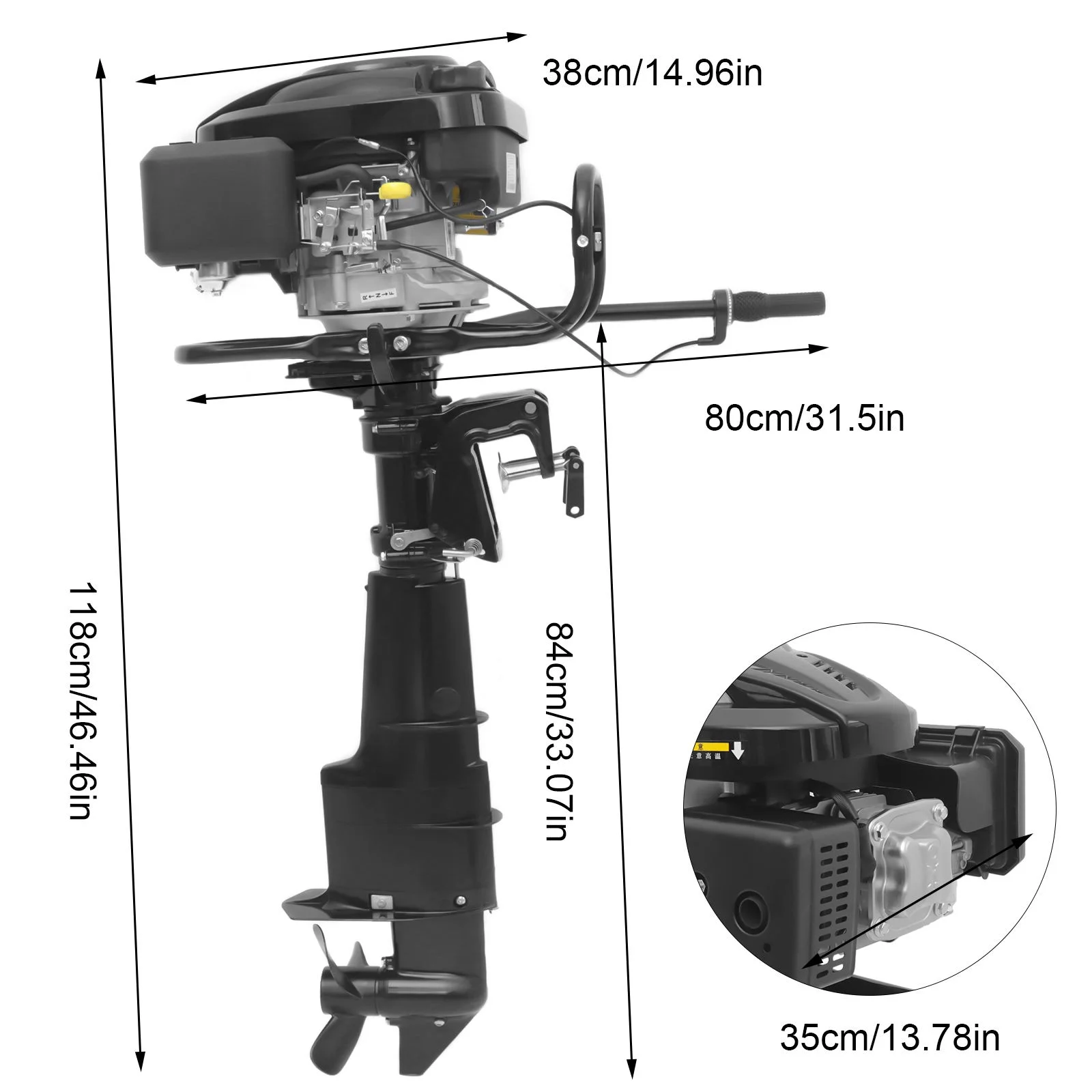 Wuzstar 7.5HP 4-Stroke Outboard Motor Boat Marine Engine Air Cooling System for Aquaculture Fishing Outdoor Adventure