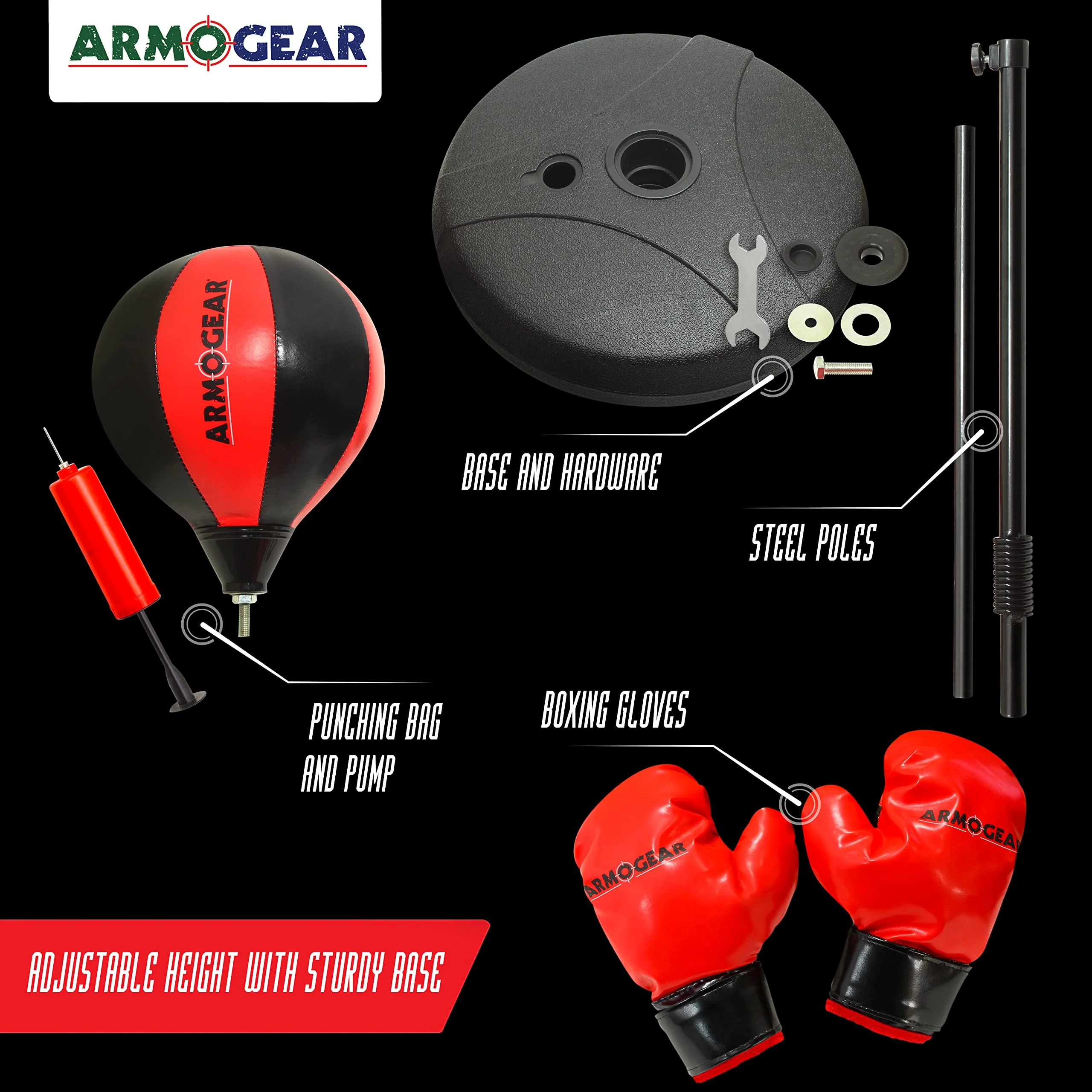 ArmoGear Kids Punching Bag w/ Stand, Gloves & Pump | Boxing Bag for All Ages