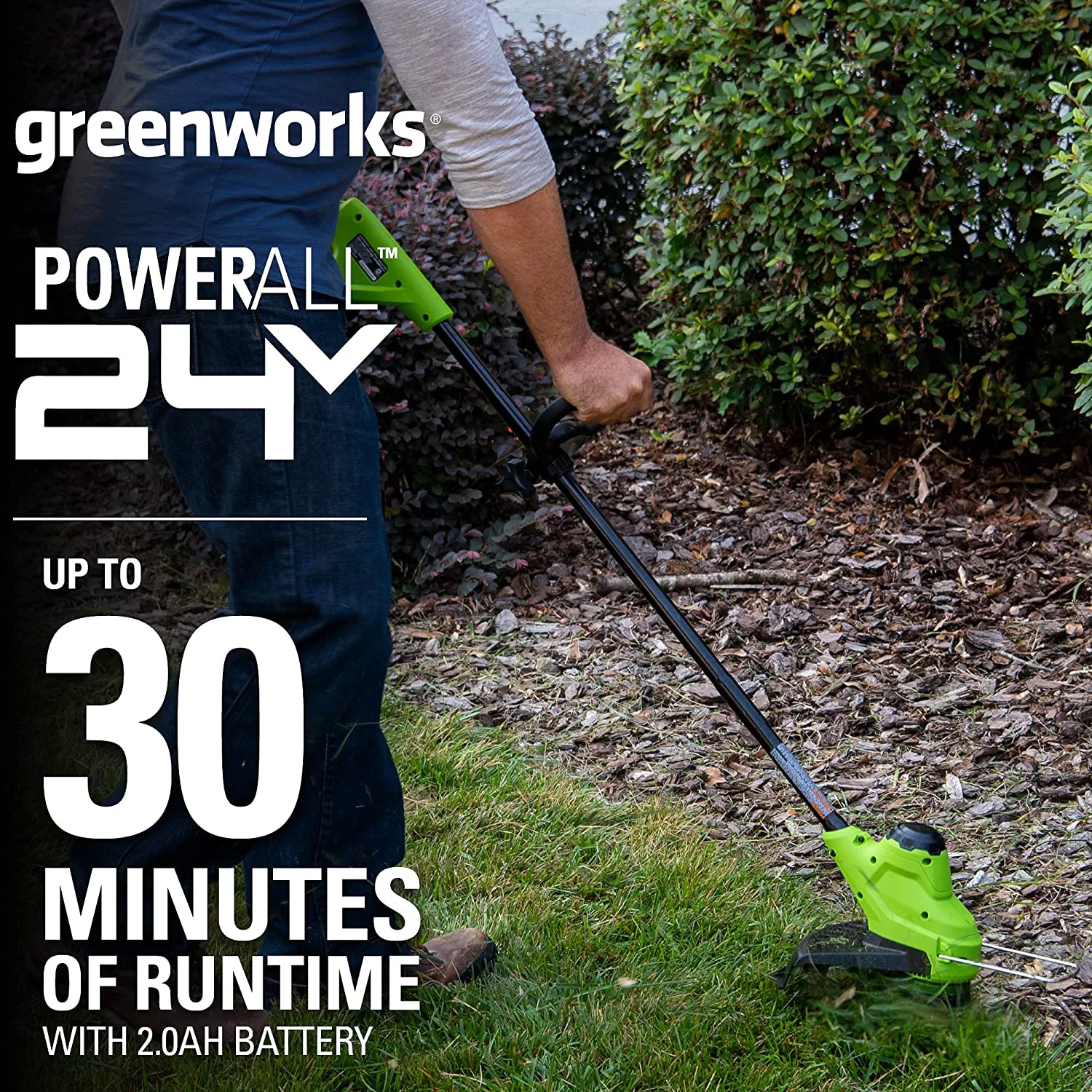 Greenworks 24V 10-inch Cordless String Trimmer with TORQDRIVE, 2Ah USB Battery and Charger included, 2117802AZ